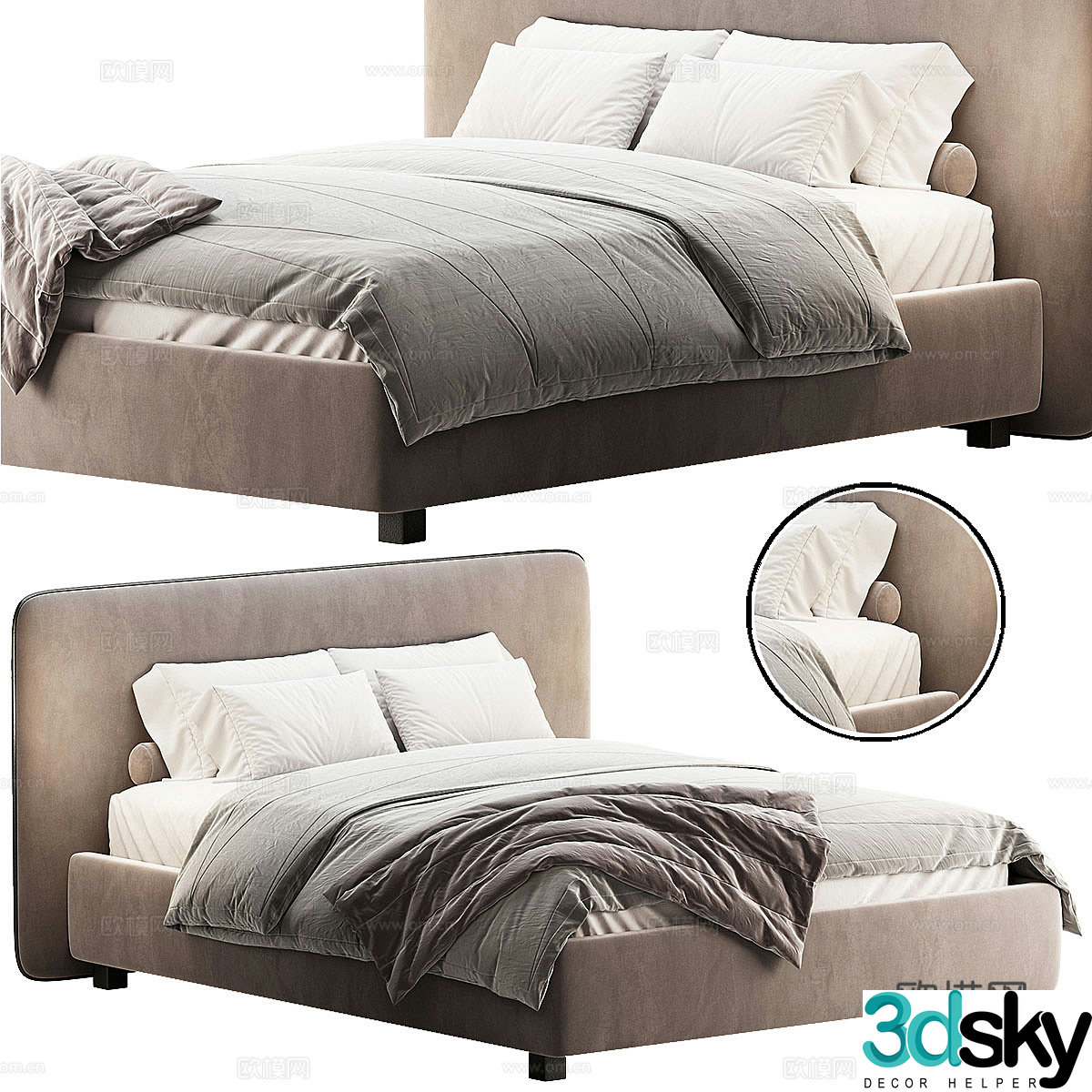 Modern Italian fabric double bed 3D model