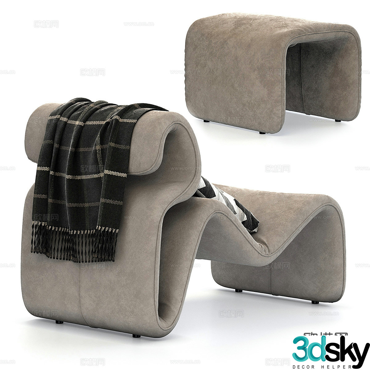Creative recliner unusual curved chair wave recliner foot pedal 3d model