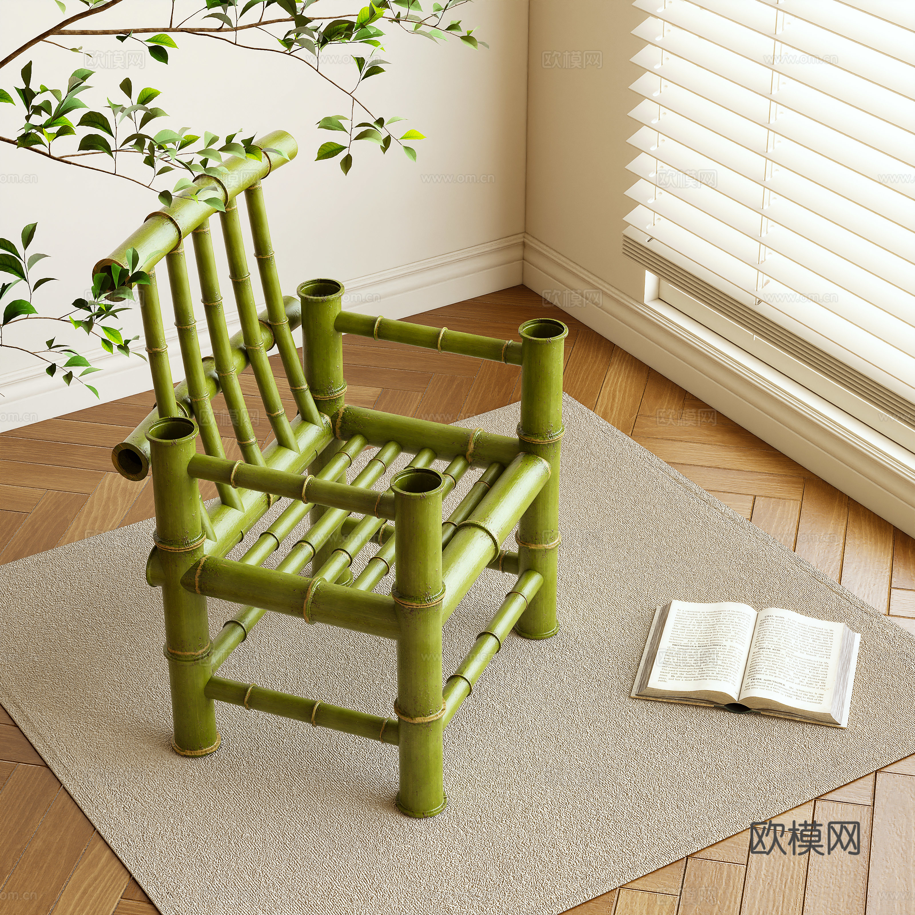 New Chinese style leisure chair bamboo chair rattan chair 3d model