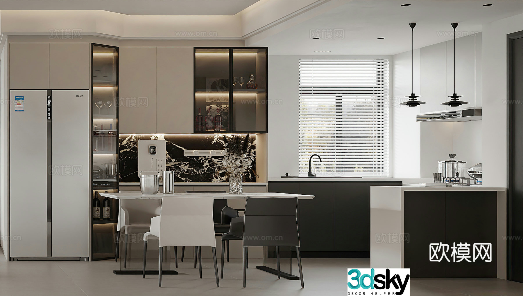 Modern restaurant Open kitchen Western kitchen wine cabinet refrigerator line tube machine direct drinker bar 3d model