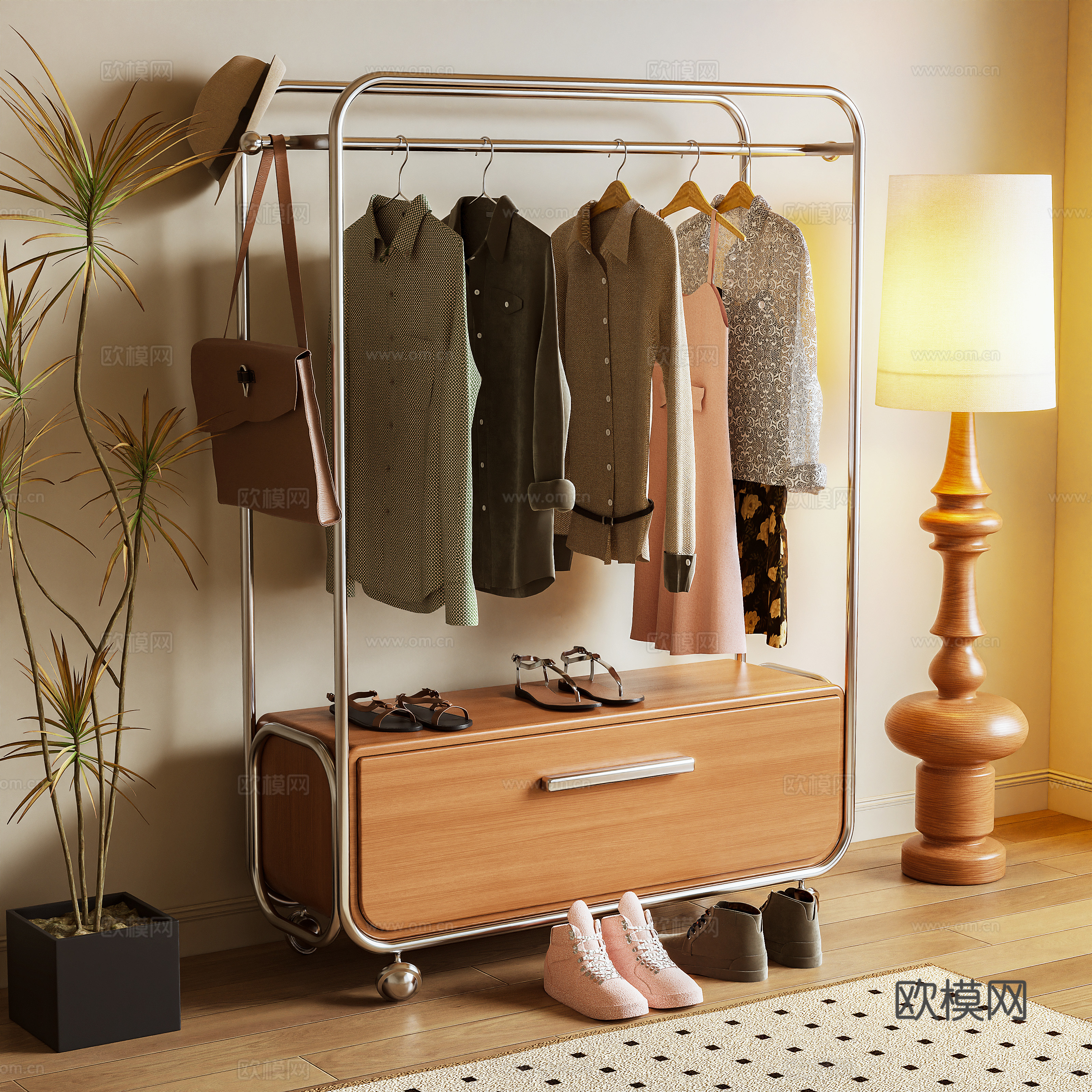 Log wind hanger floor hanger clothes hanger clothes hanger clothes 3d model