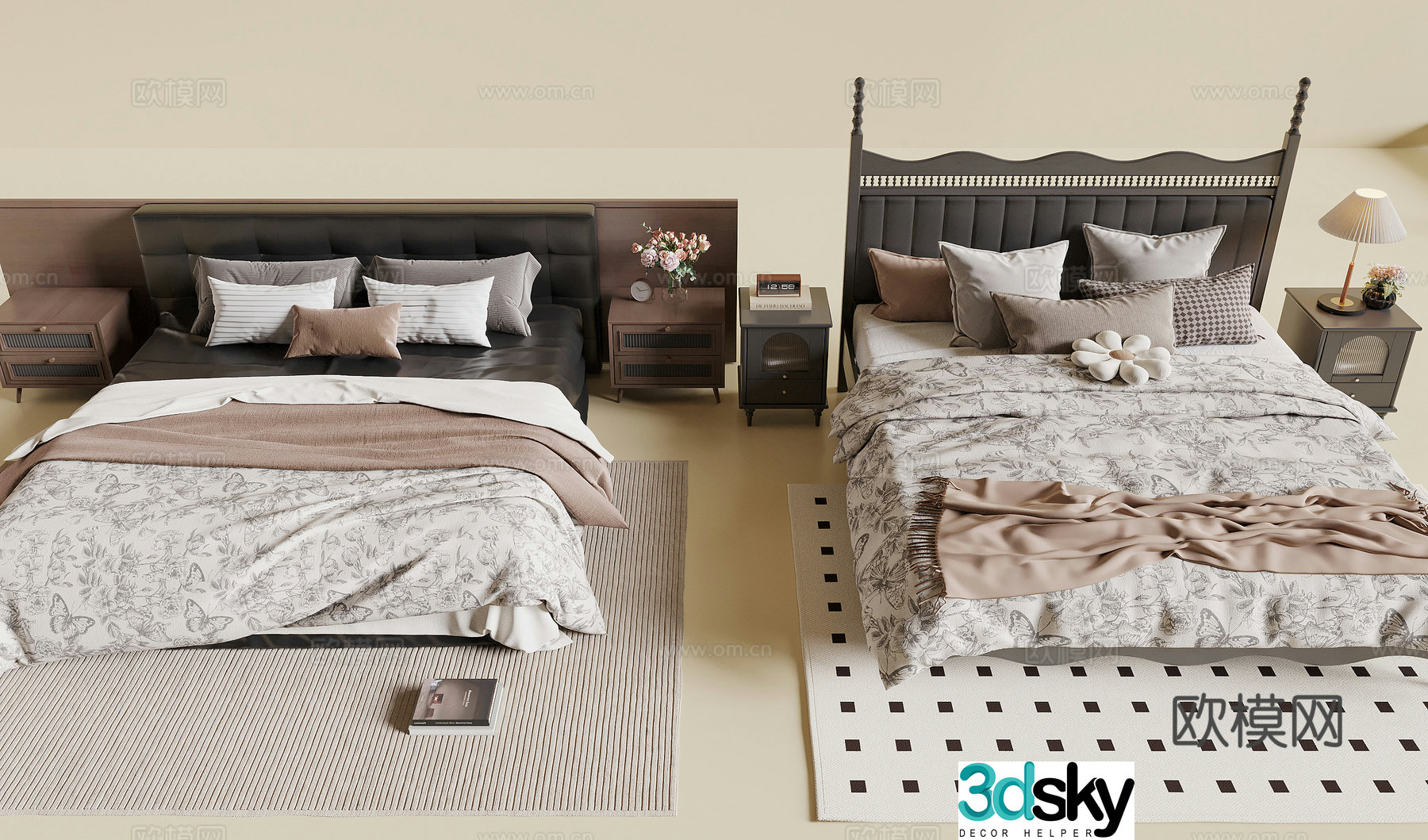 French double bed 3d model