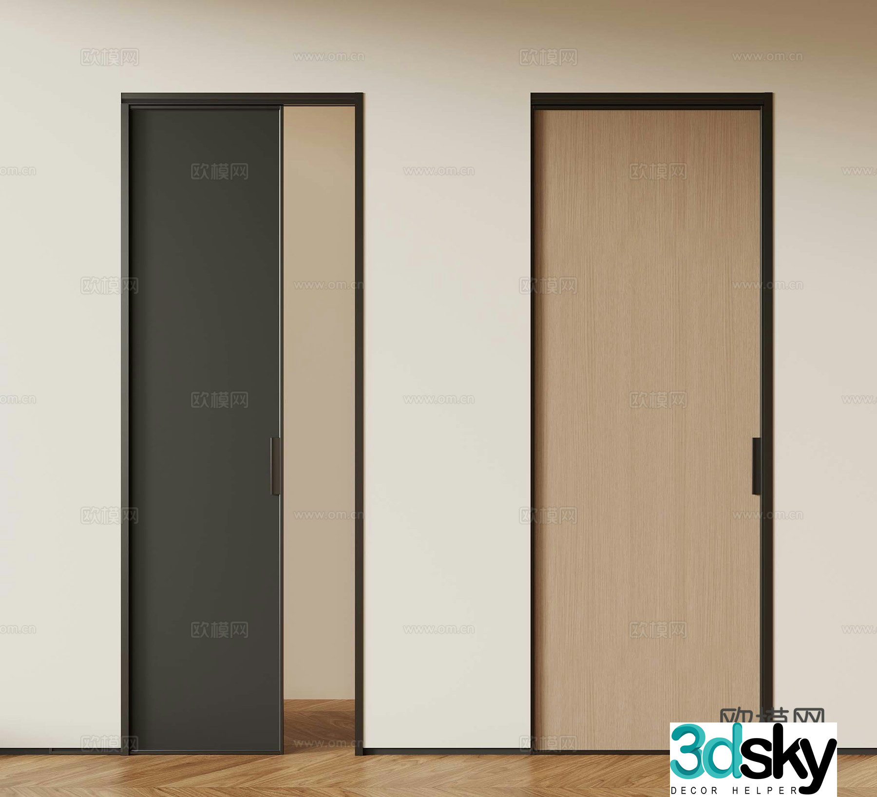 Modern sliding door sliding door wooden door 3d model