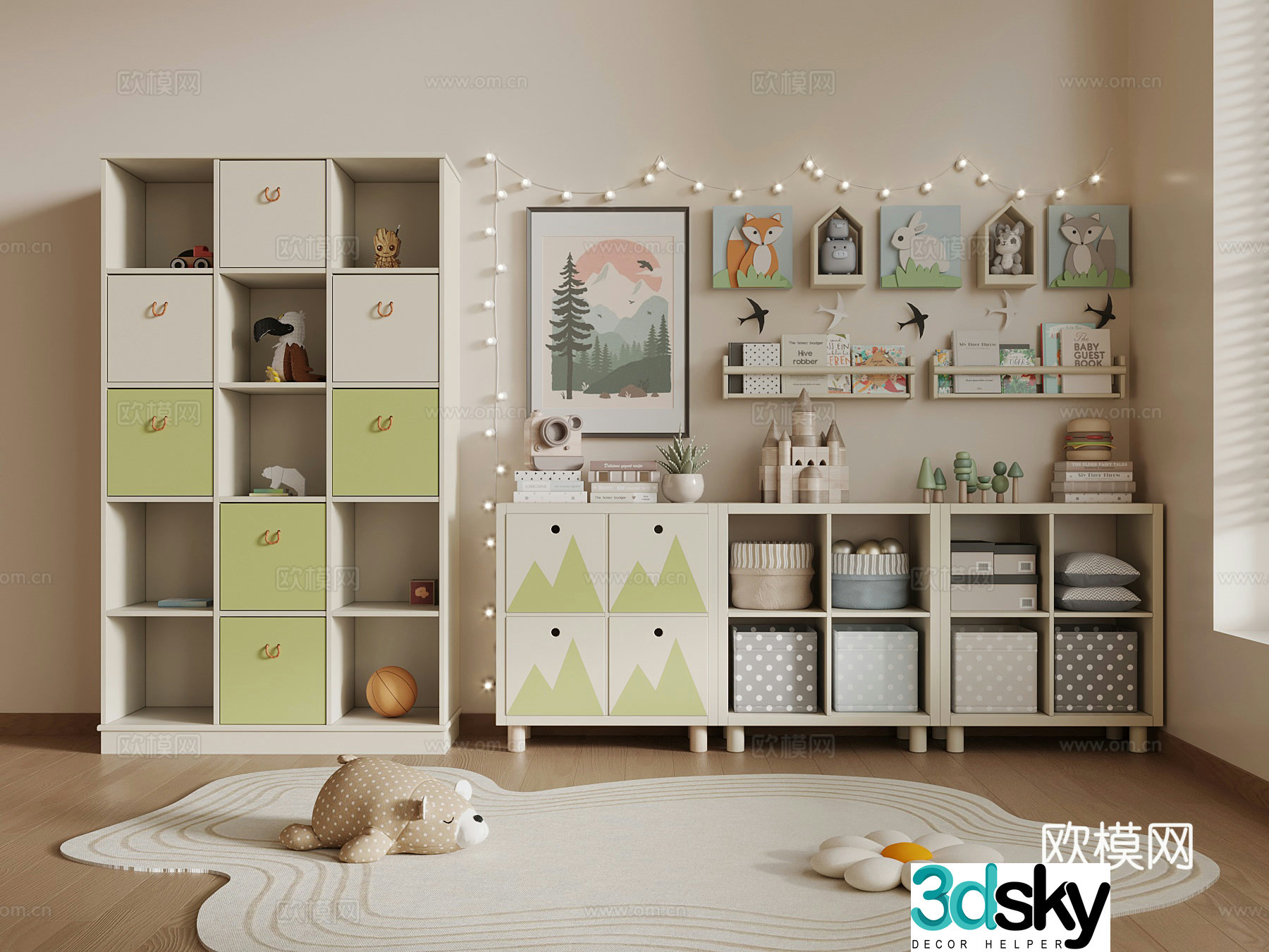 Storage shelf Modern children’s locker Schoolbag Bookcase 3D model