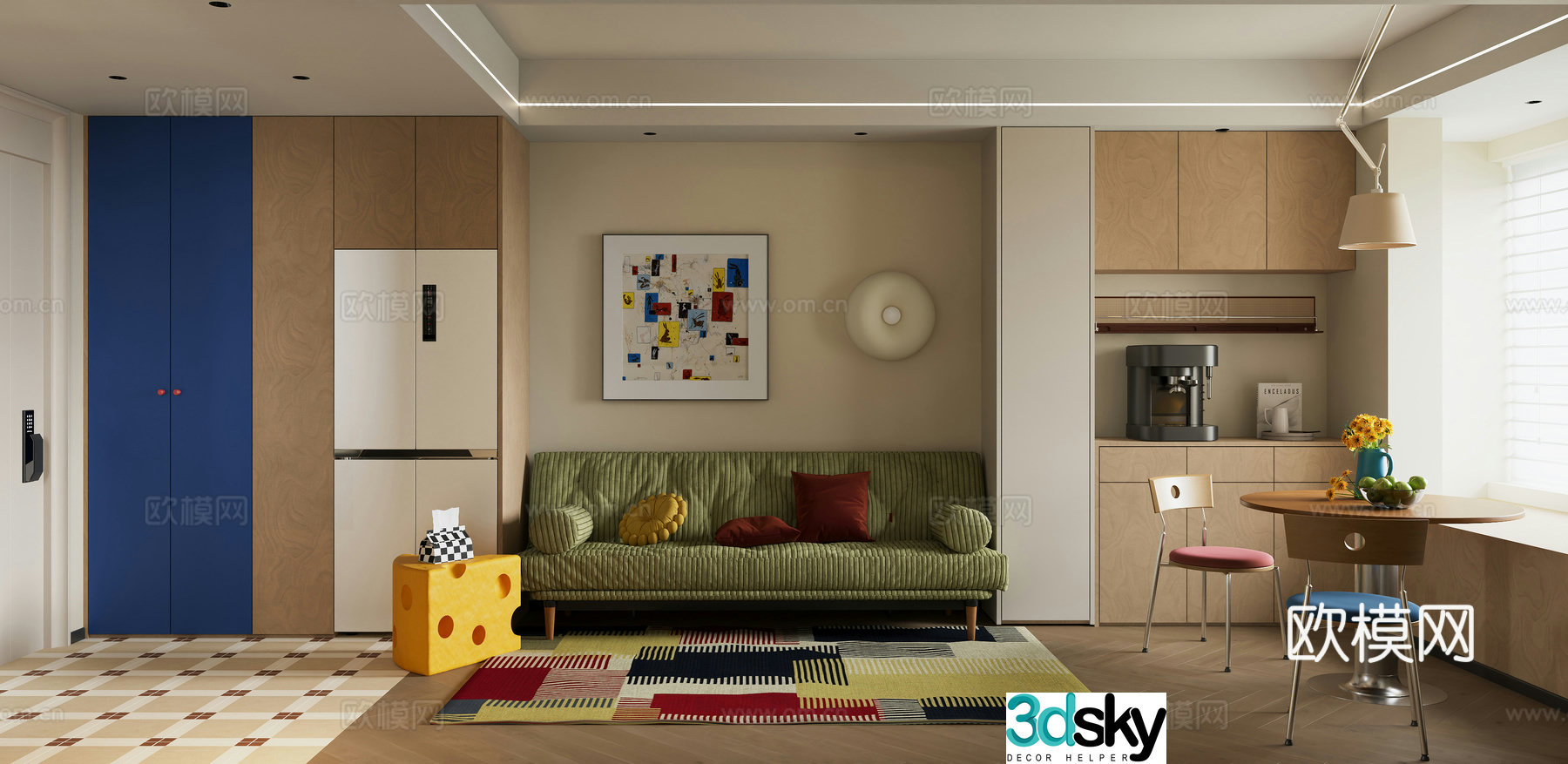 Creamy style simple living restaurant 3d model