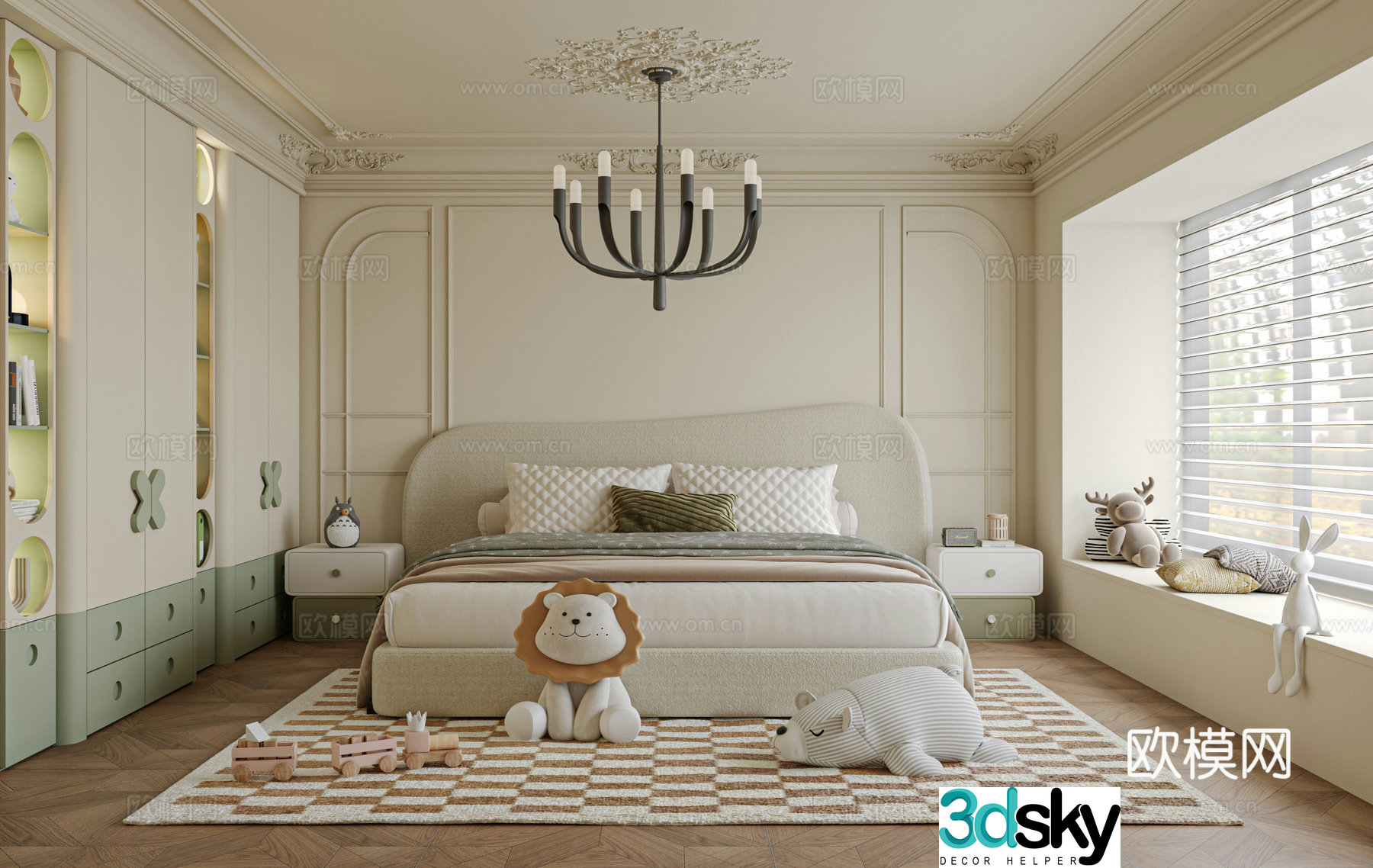 French children’s room bedroom bed nightstand 3d model