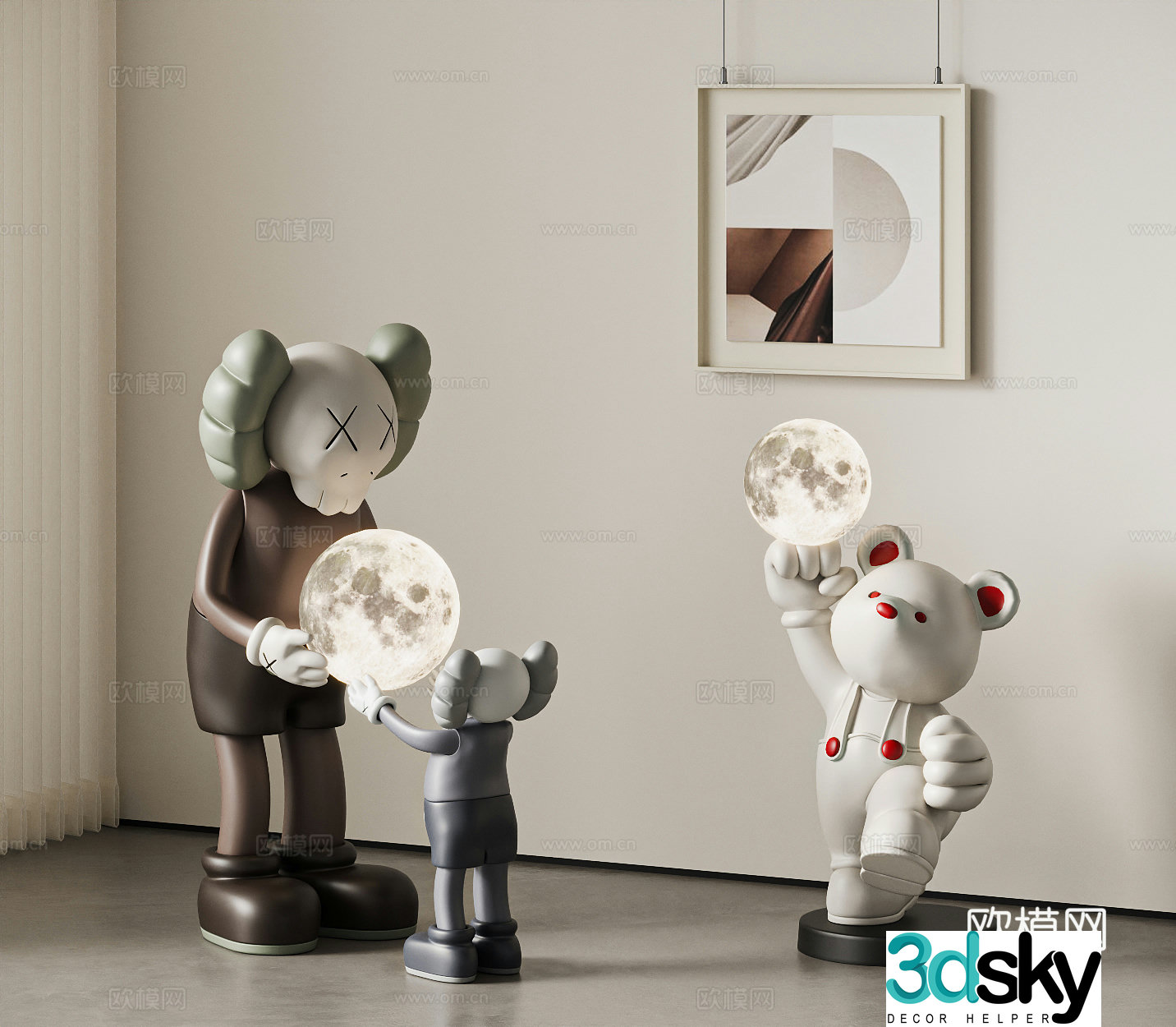 Modern Sculpture Doll Figure Floor Lamp KAWS Doll Doll 3D Model