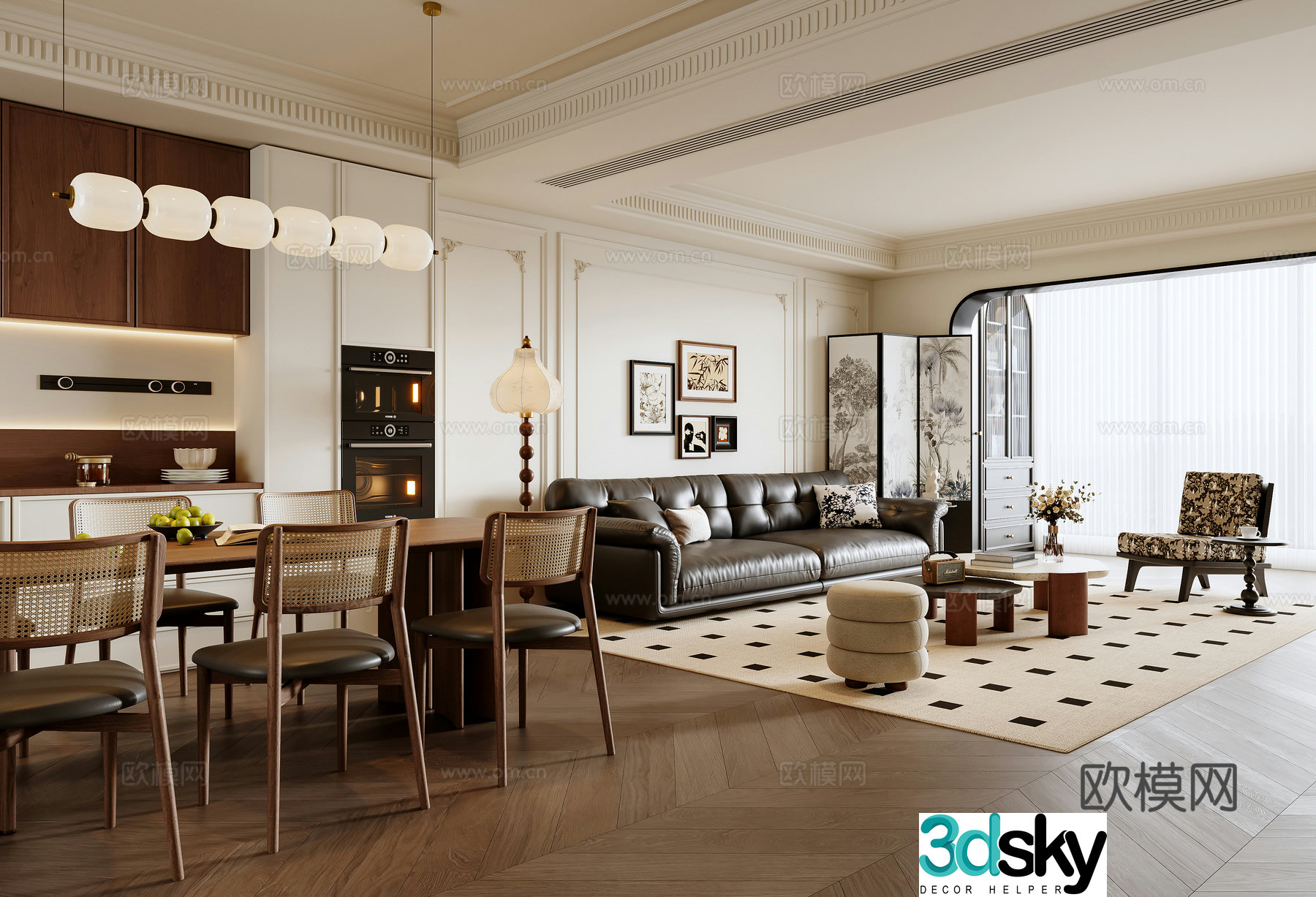 French living and dining room 3d model