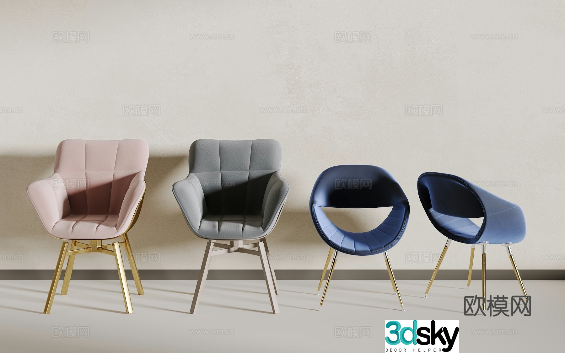 Light luxury dining chair 3D model