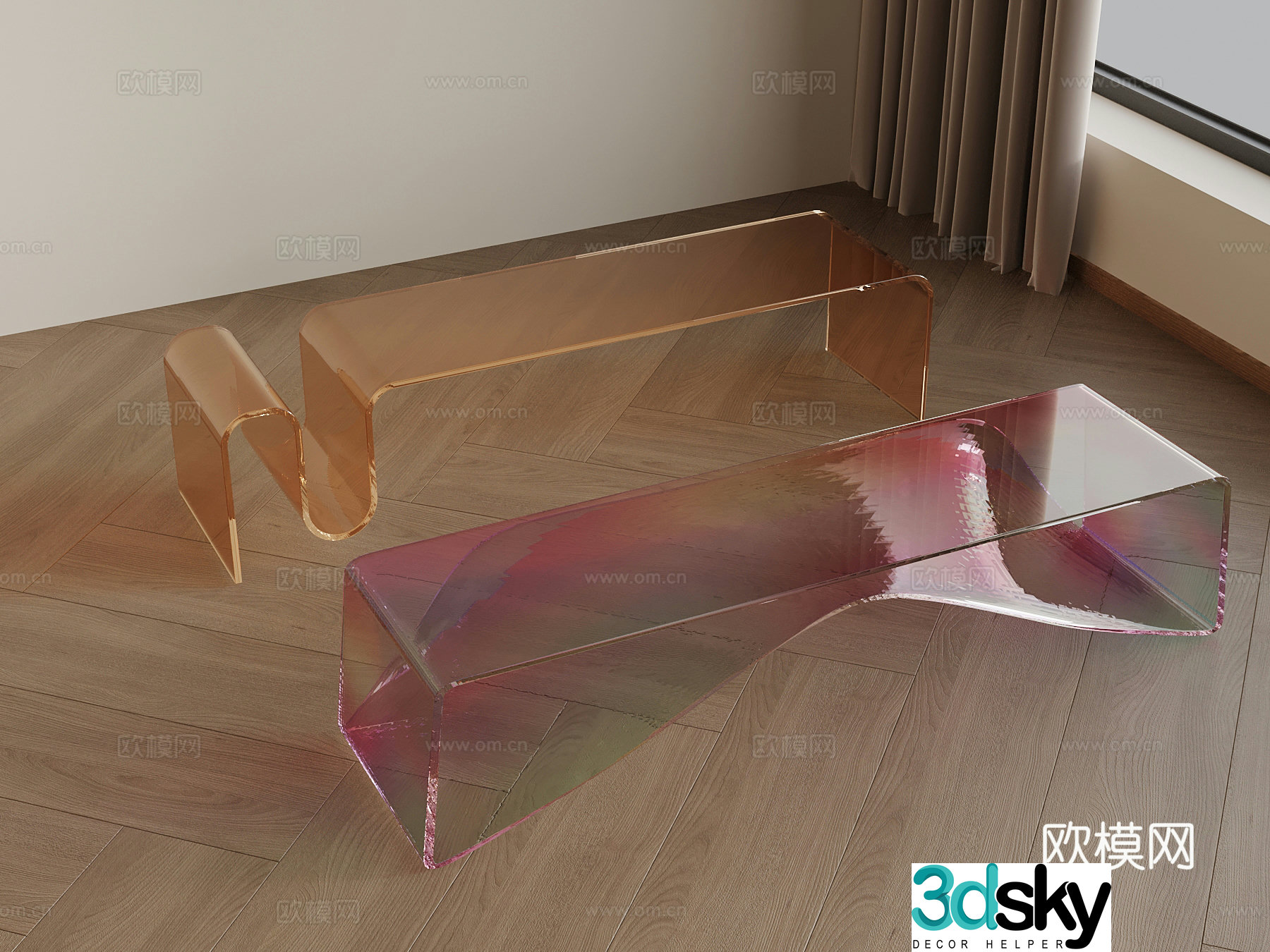 Modern acrylic bench stool 3d model