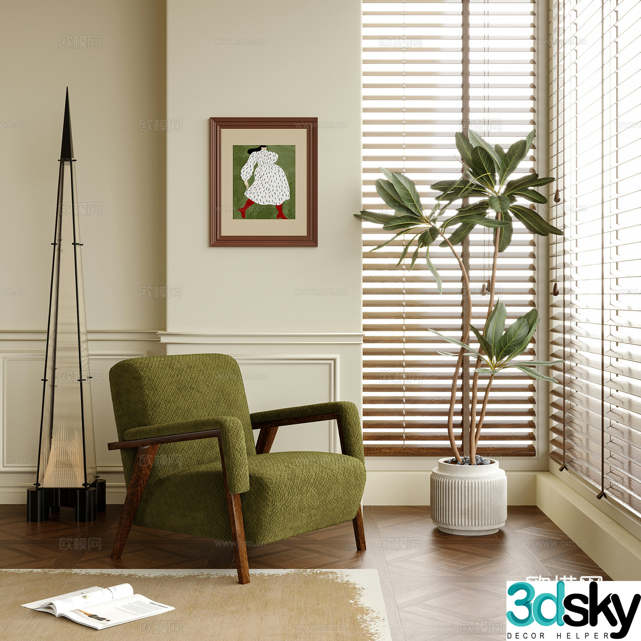 Modern leisure chair single sofa single chair potted plant floor lamp 3d model