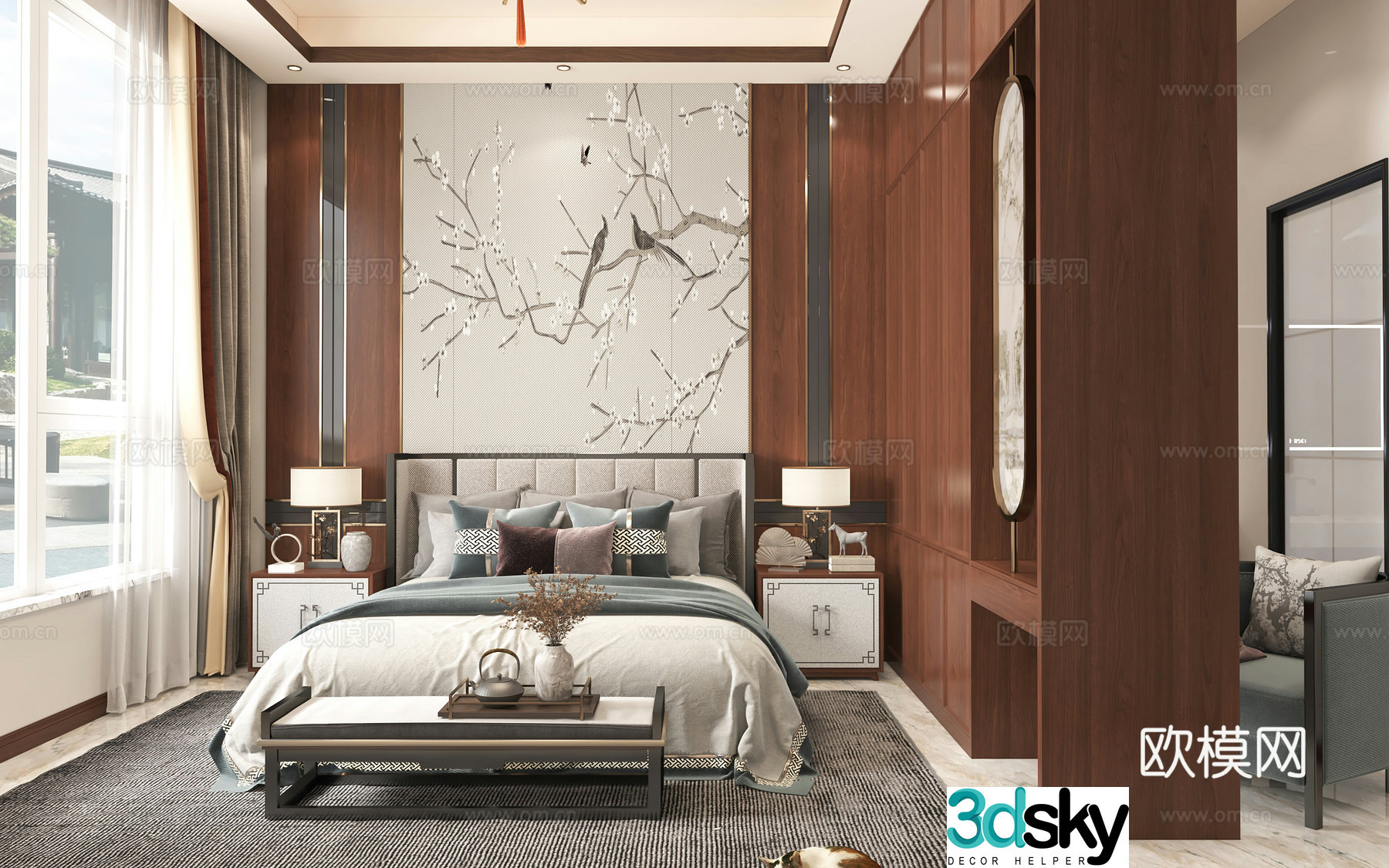 New Chinese style master bedroom 3D model