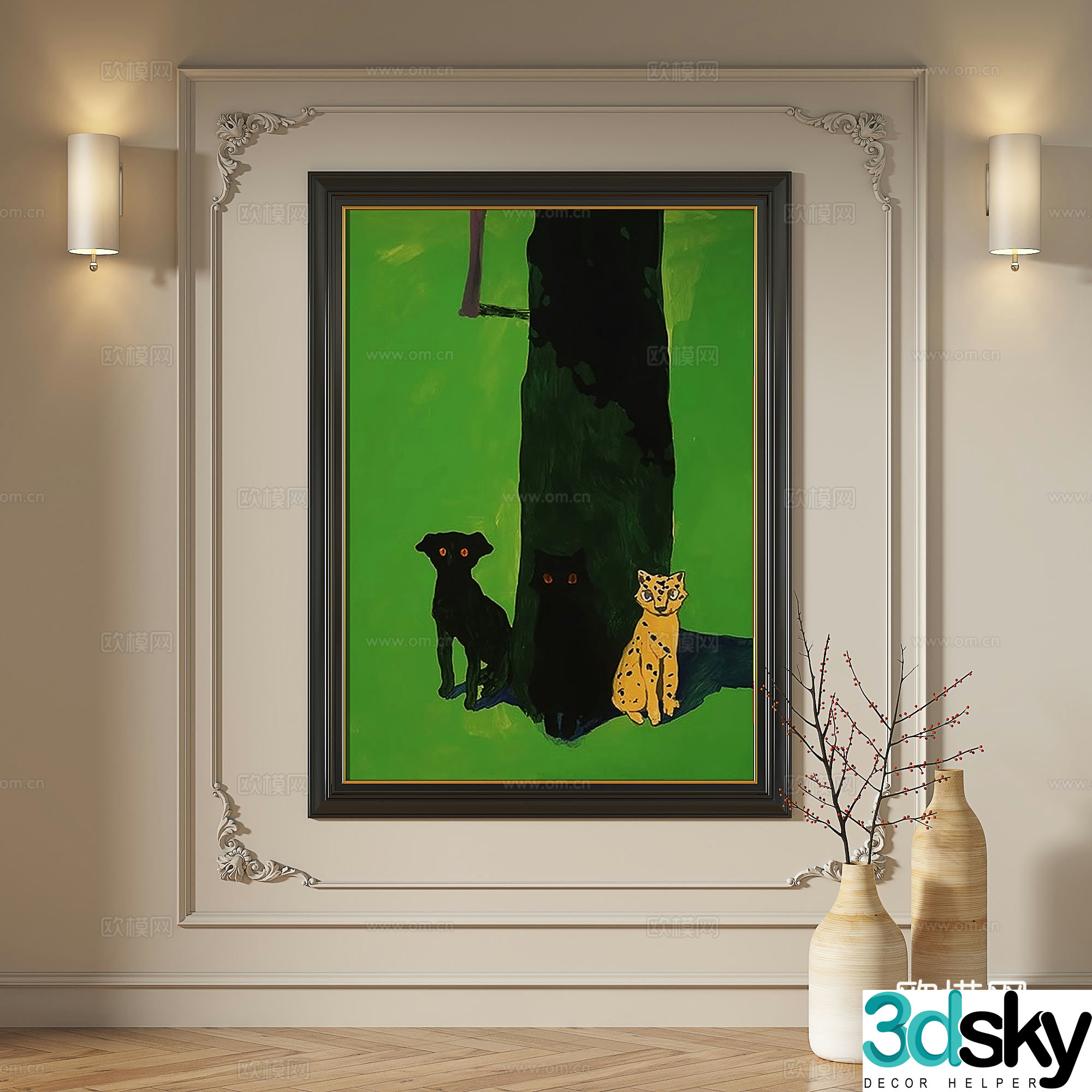 French retro modern European medieval abstract simple light luxury decorative painting 3d model