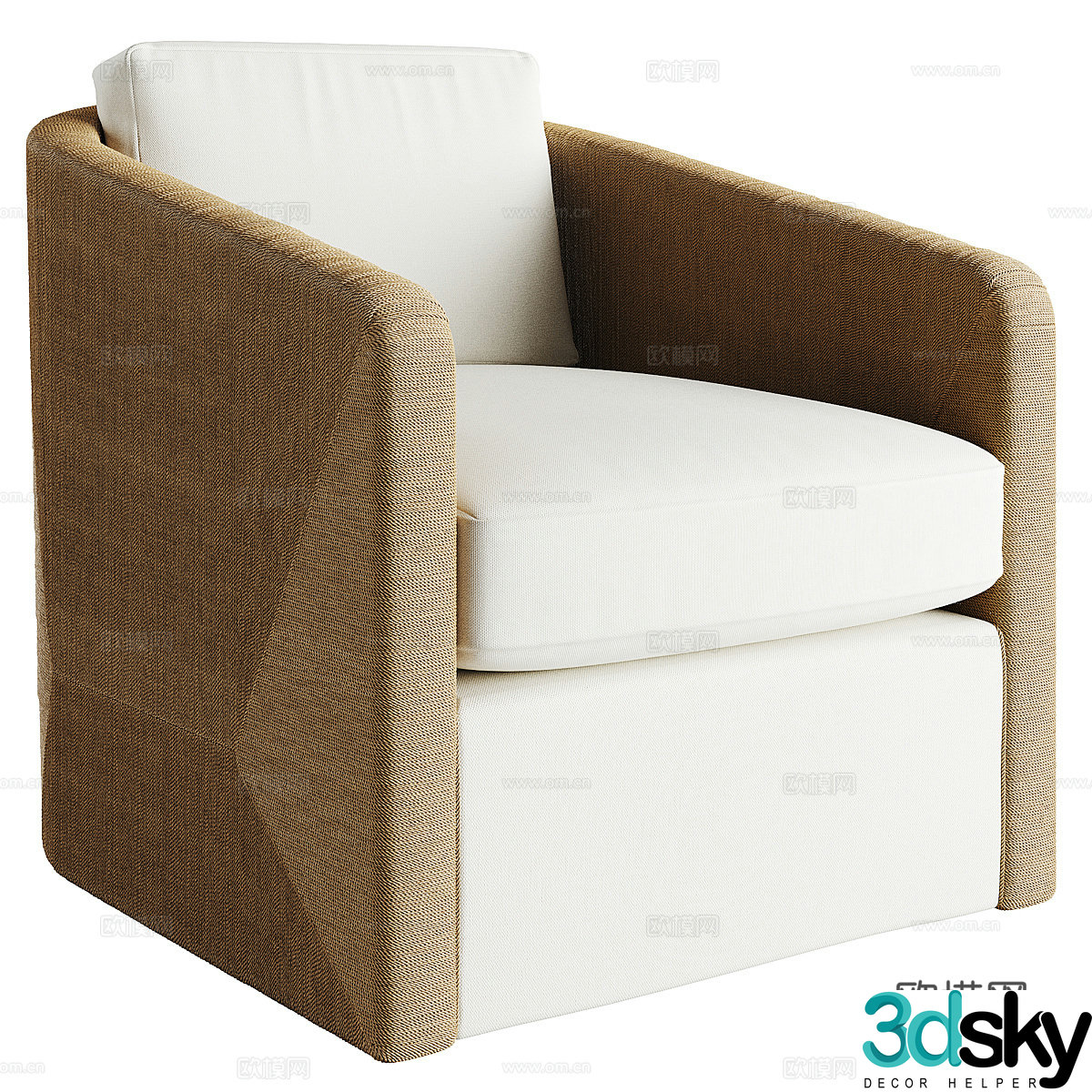 New Chinese rattan fabric armchair 3D model