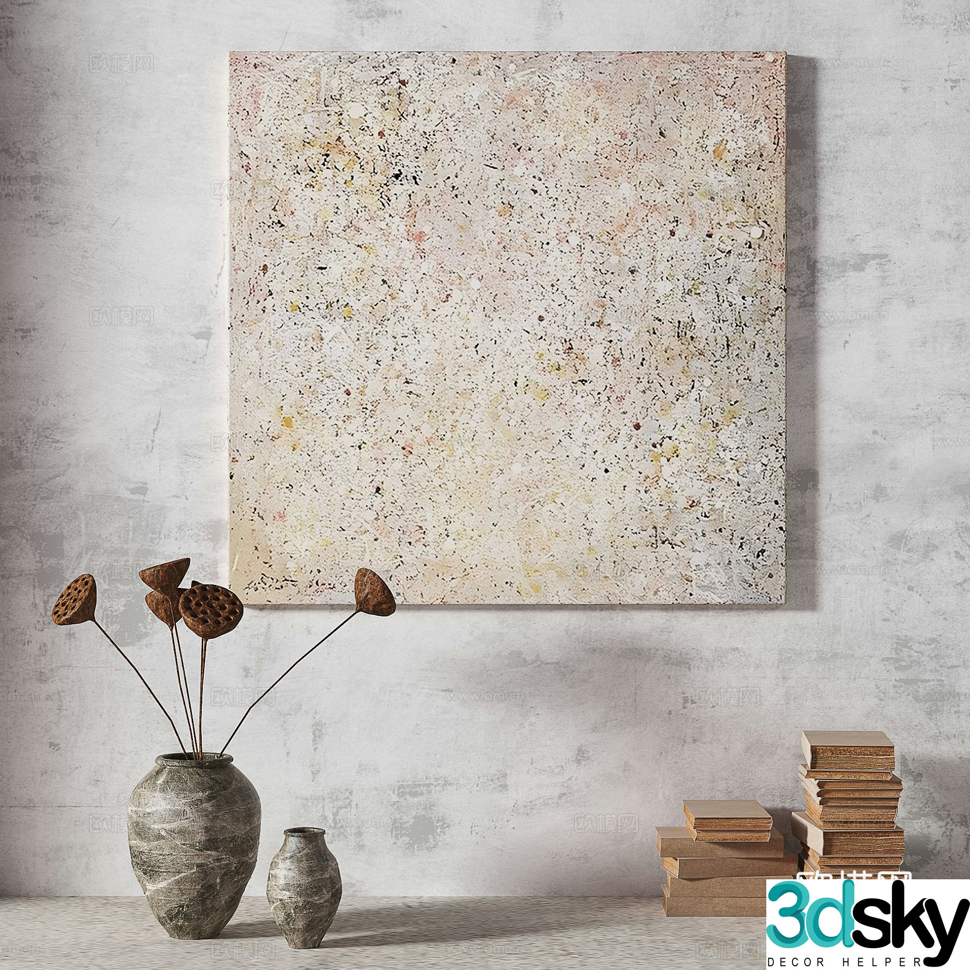 Modern Wasabi Light Luxury Retro Middle Ages Simple Abstract Decorative Painting 3D Model