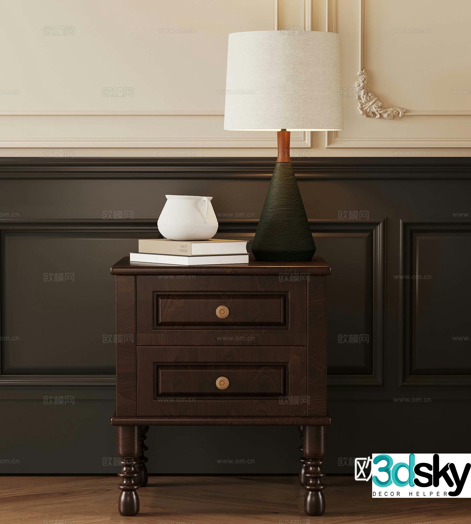 French medieval style bedside table lamp 3d model