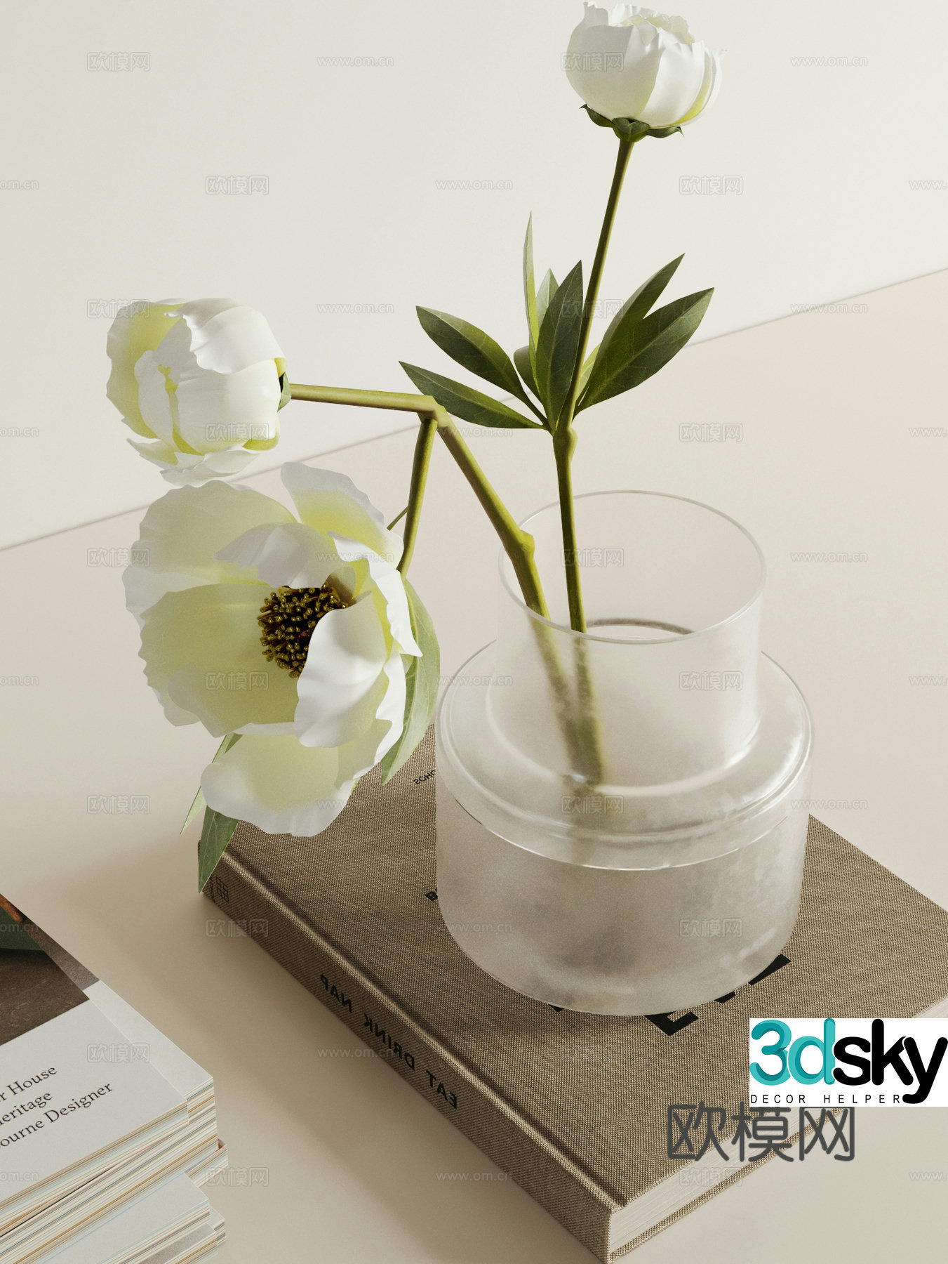 Flower art modern books and magazines flowers vase 3d model