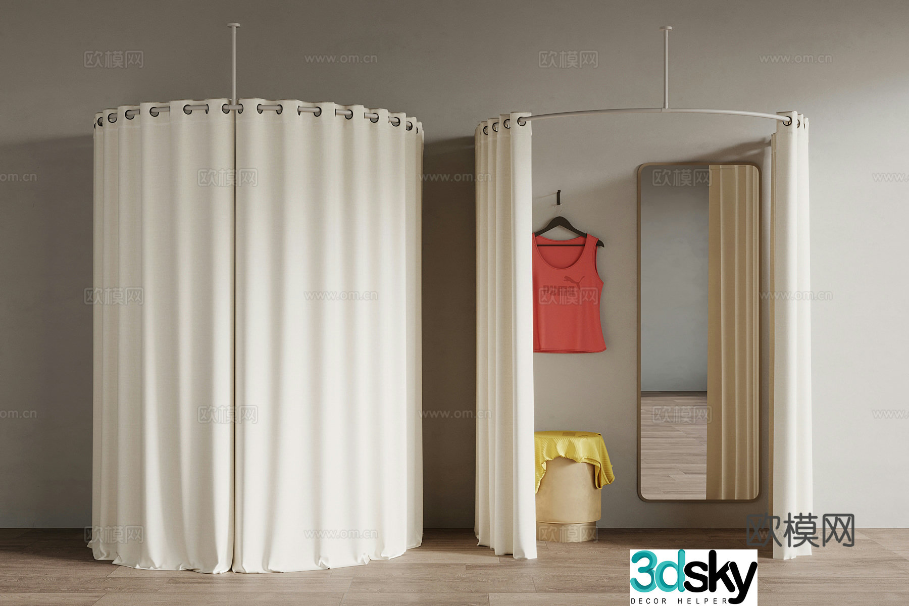 Modern clothing store fitting room locker room 3d model