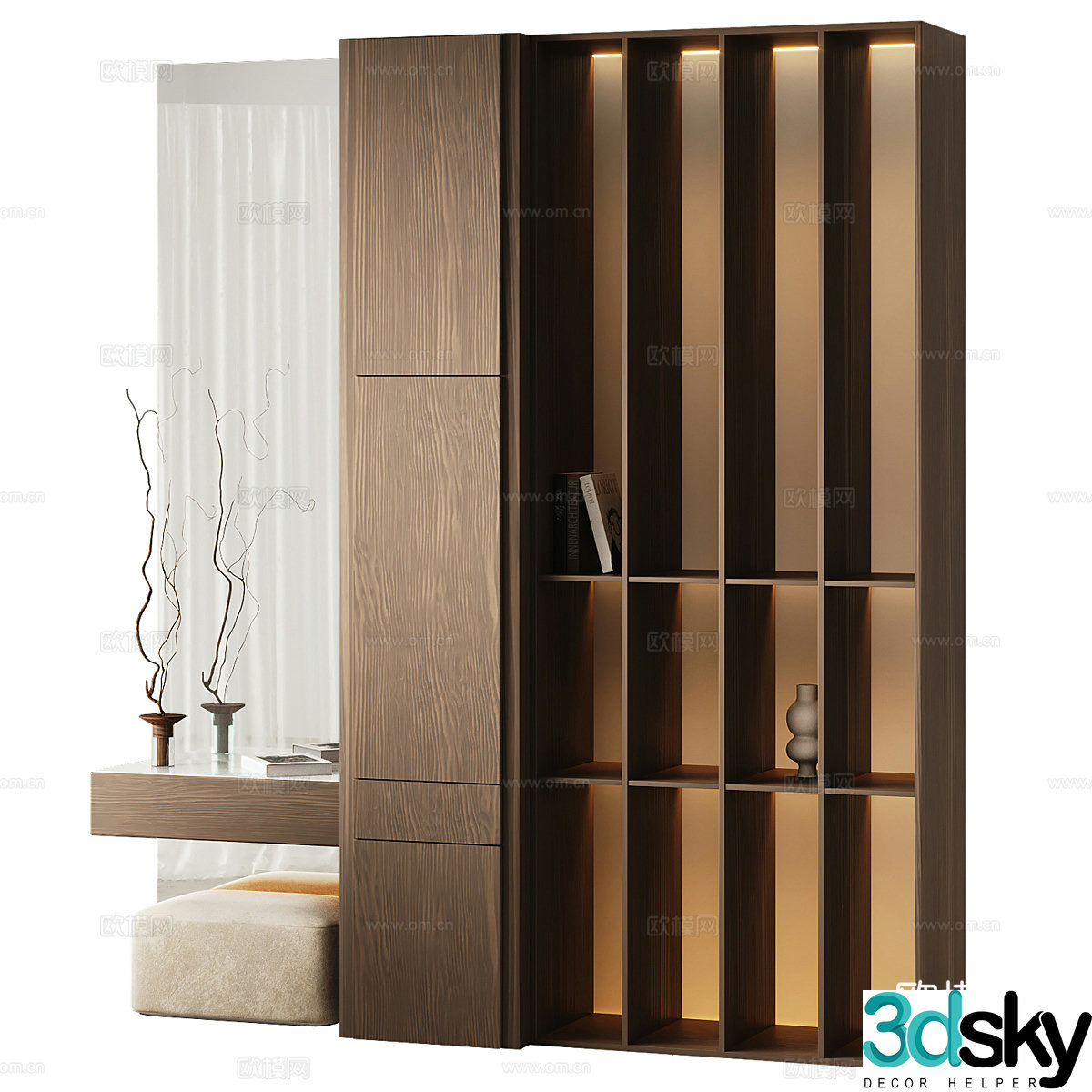 Modern light luxury minimalist dressing table decorative cabinet bookshelf 3D model