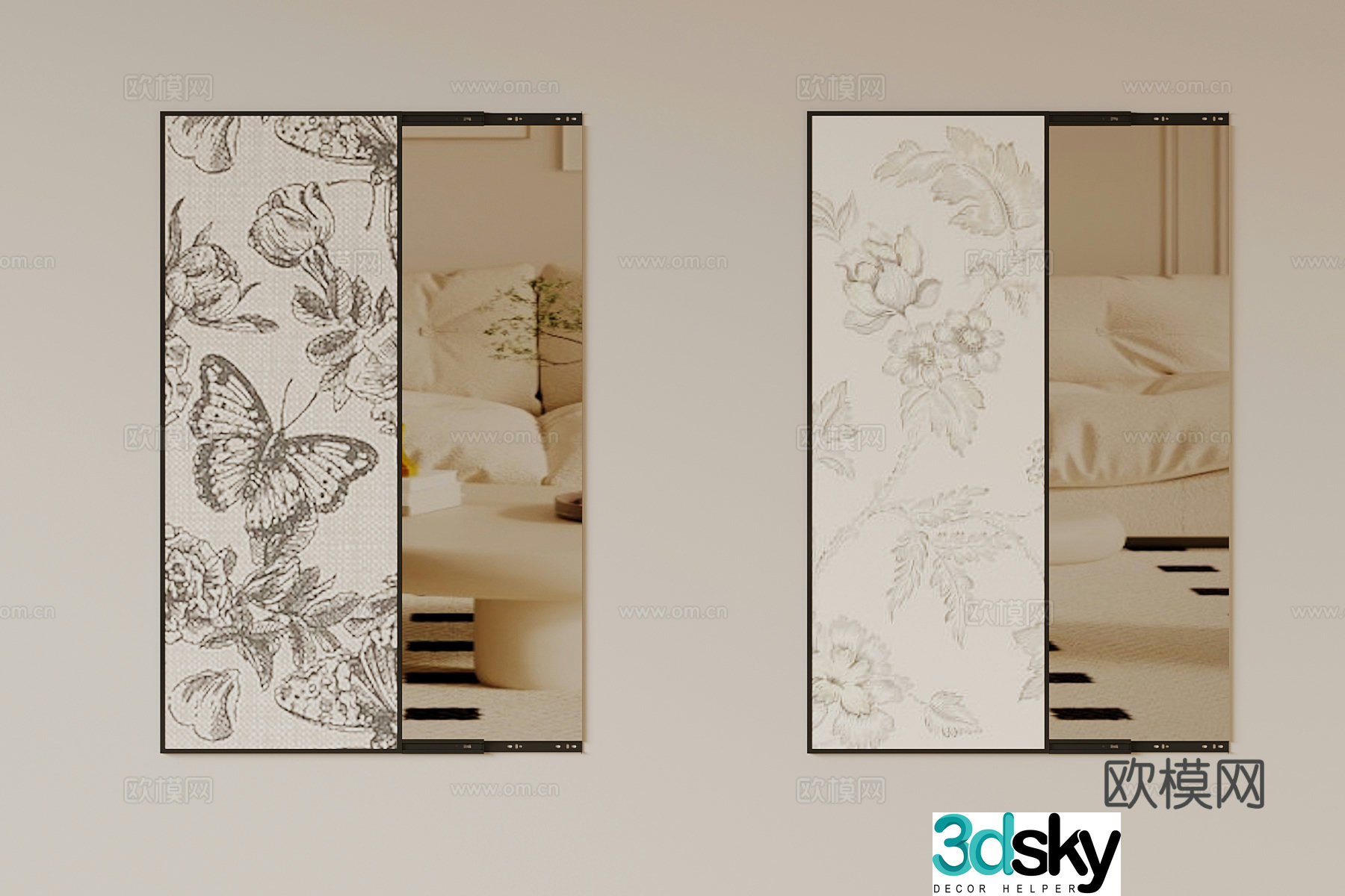 French mirror full-body mirror wall-mounted mirror 3D model
