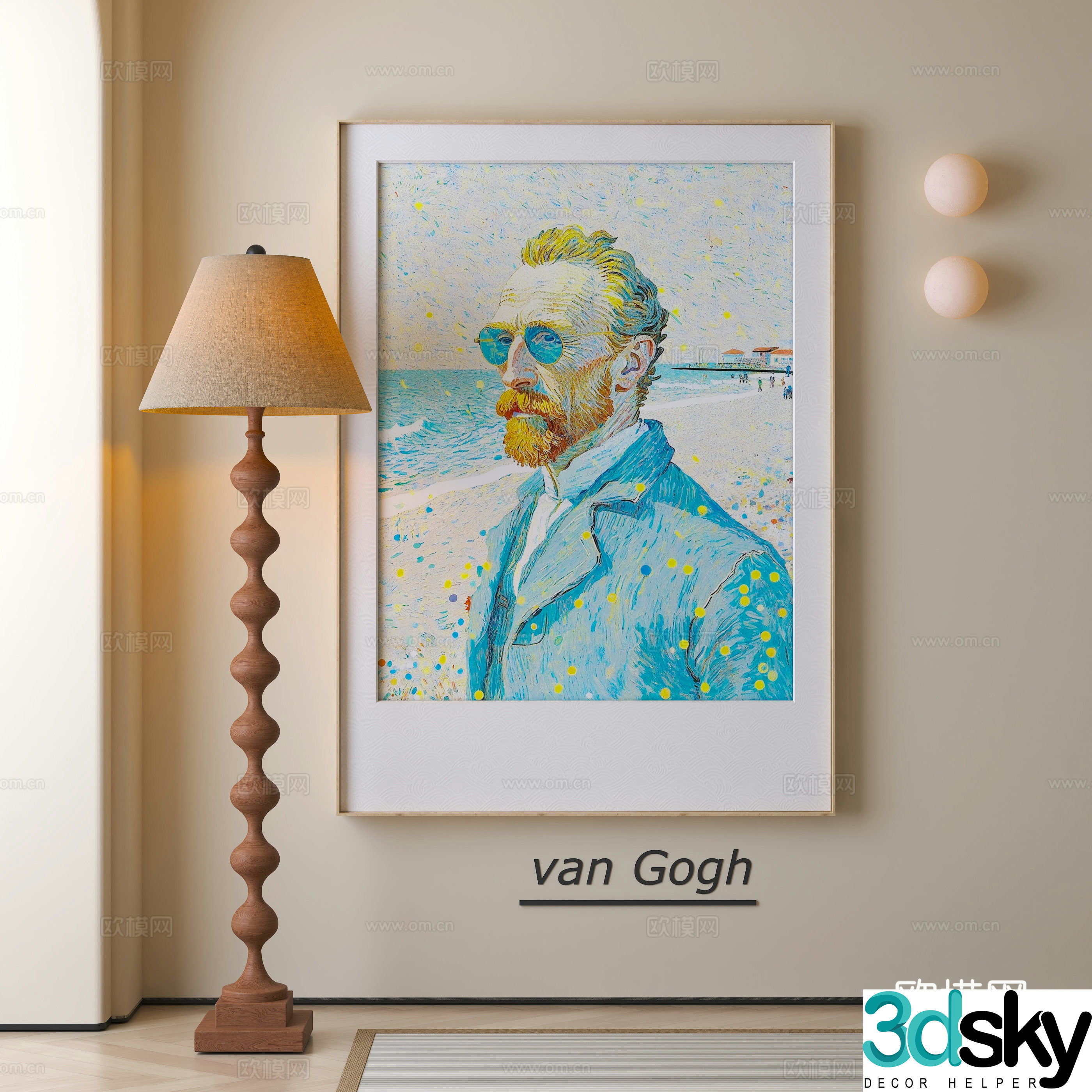 Modern decorative hanging paintings figure paintings floor lamps 3d model