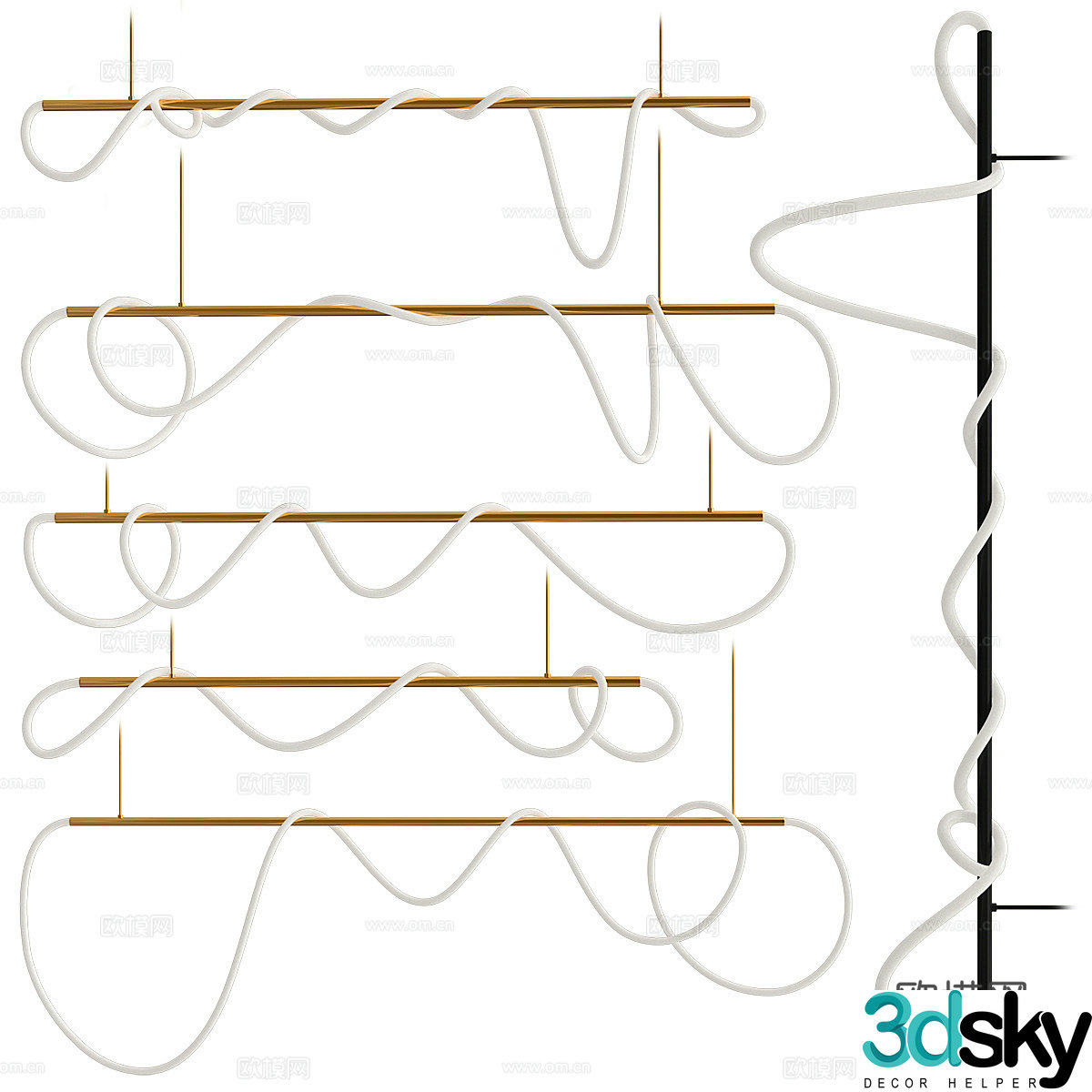 Modern light luxury linear decorative chandelier 3d model