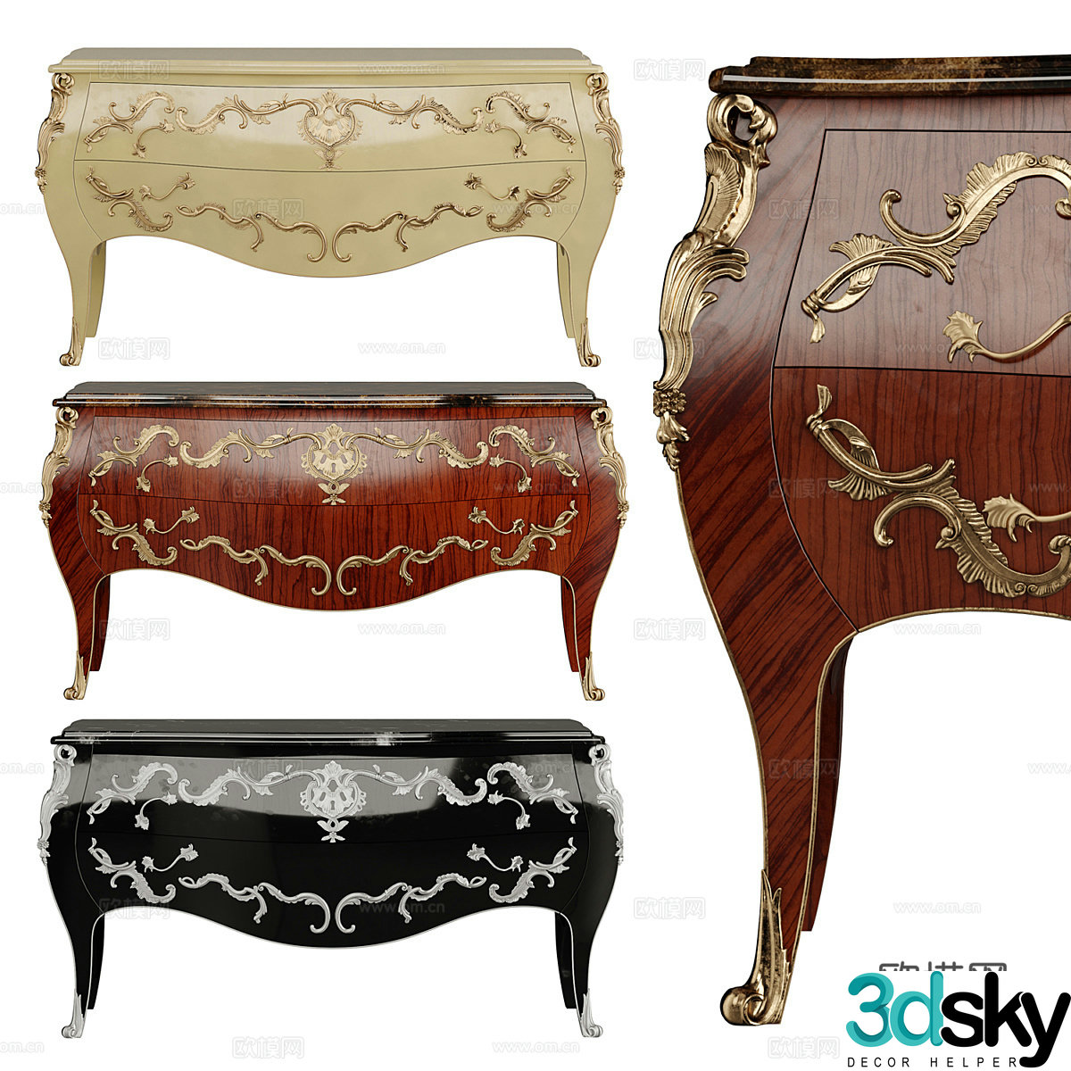 French retro side cabinet entrance cabinet end view cabinet 3D model