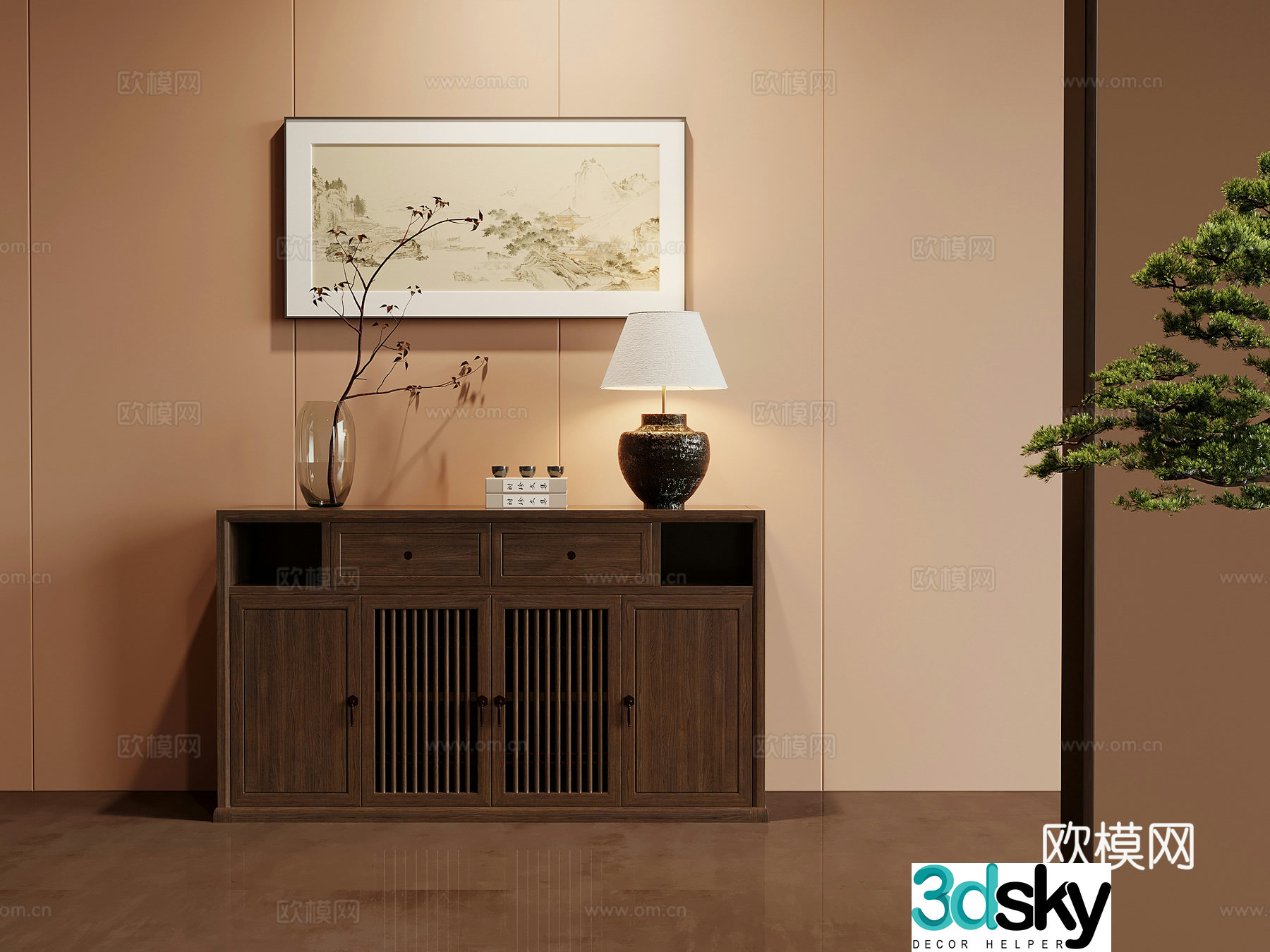 Tea cabinet New Chinese style tea cabinet Tea cabinet Decorative painting Ornament 3D model