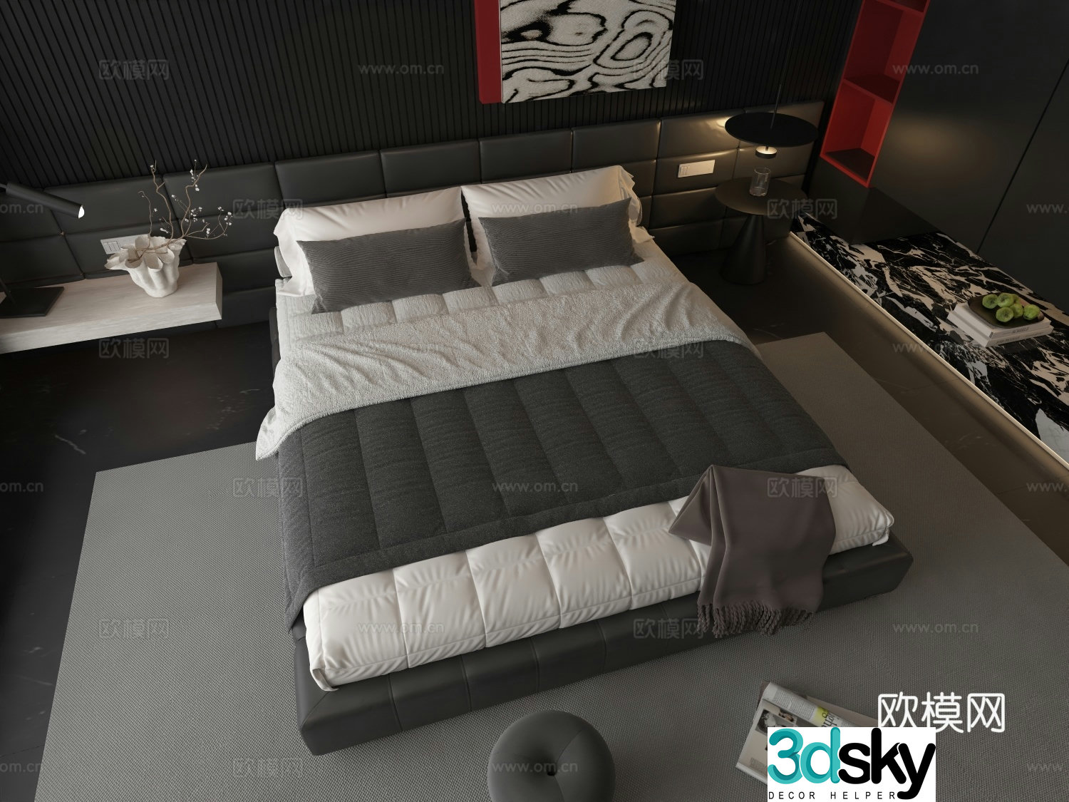 Italian style double bed 3d model