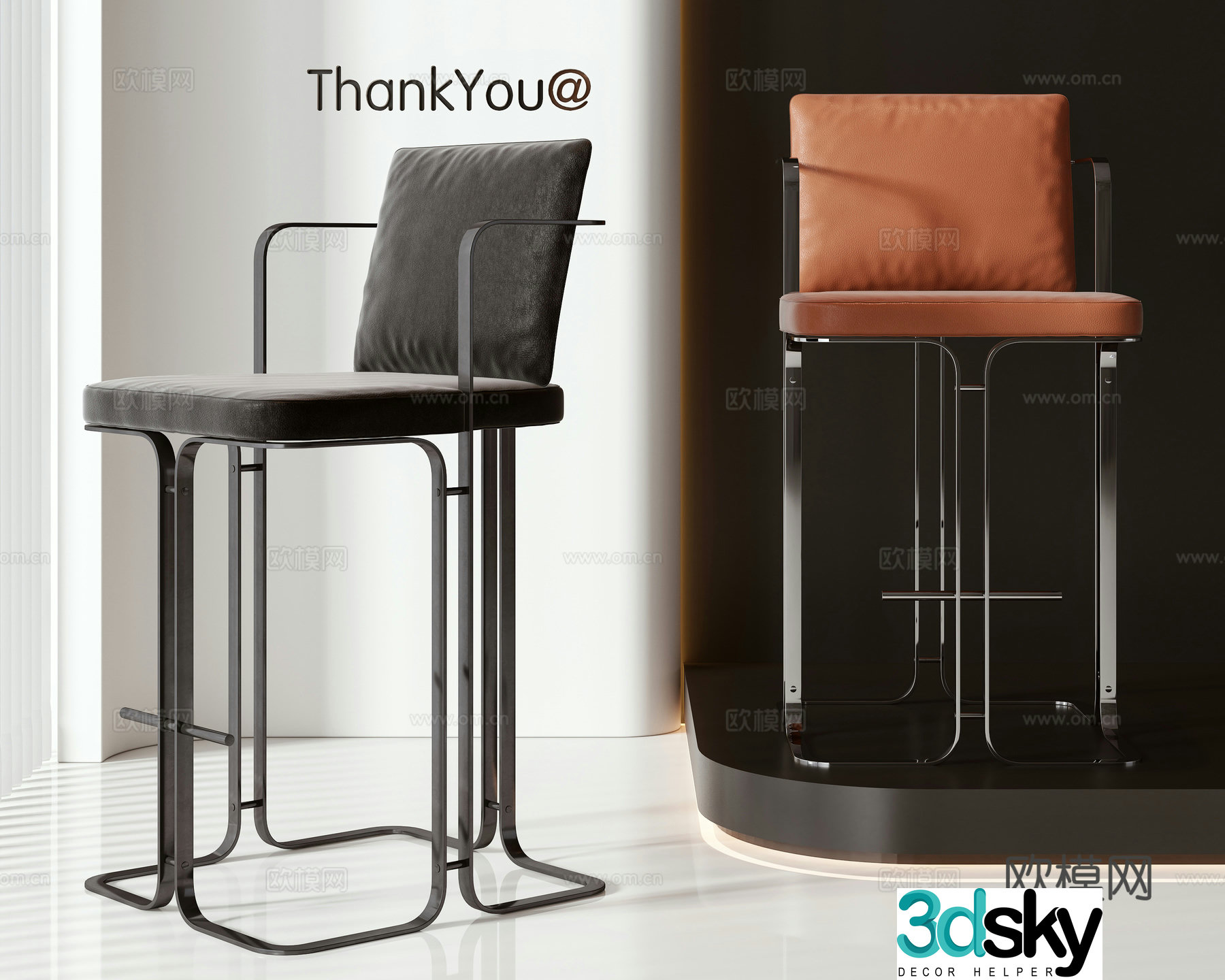 Modern light luxury bar chair 3d model