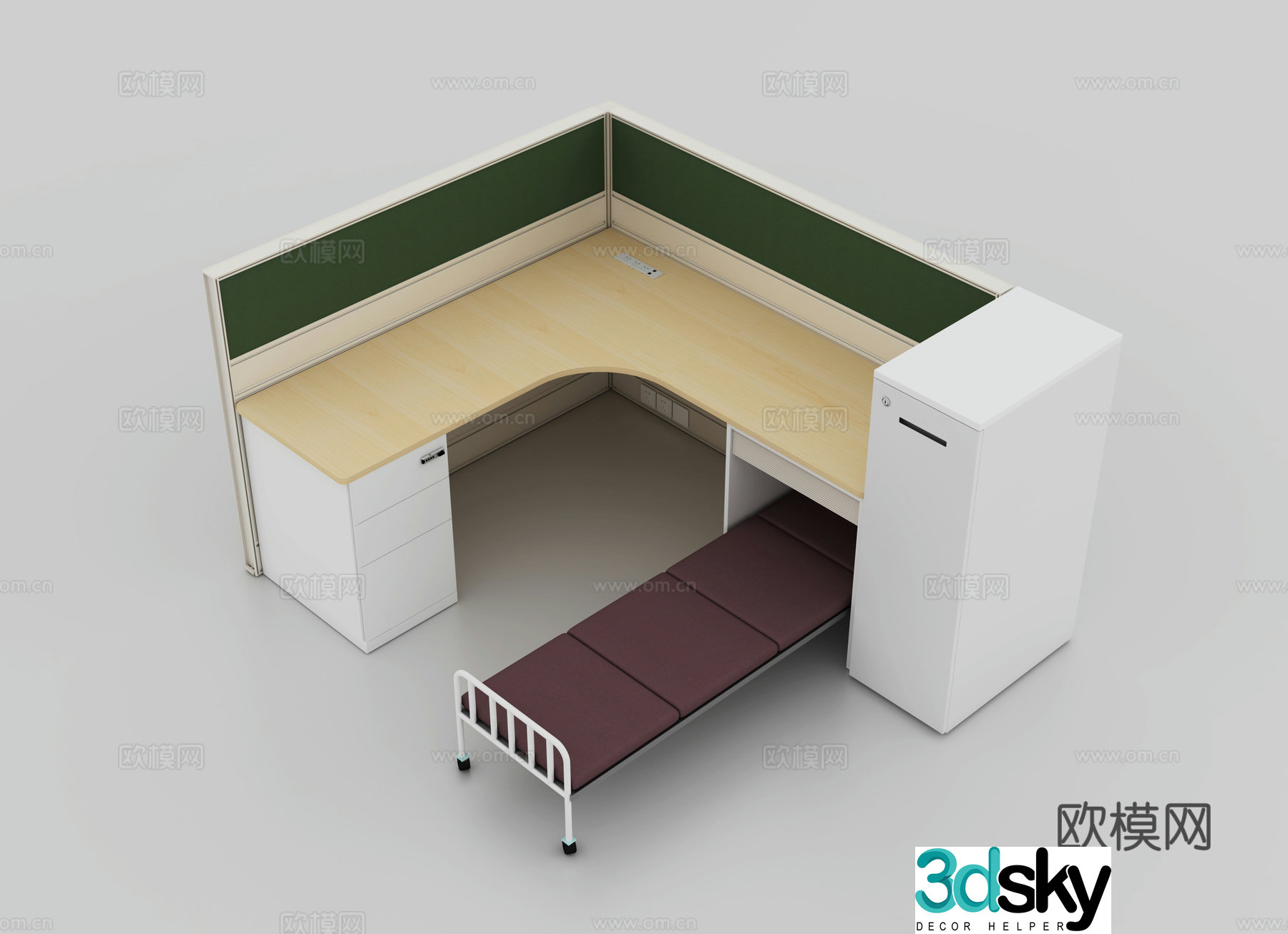 Office desk lunch break office card with rest bed 3D model