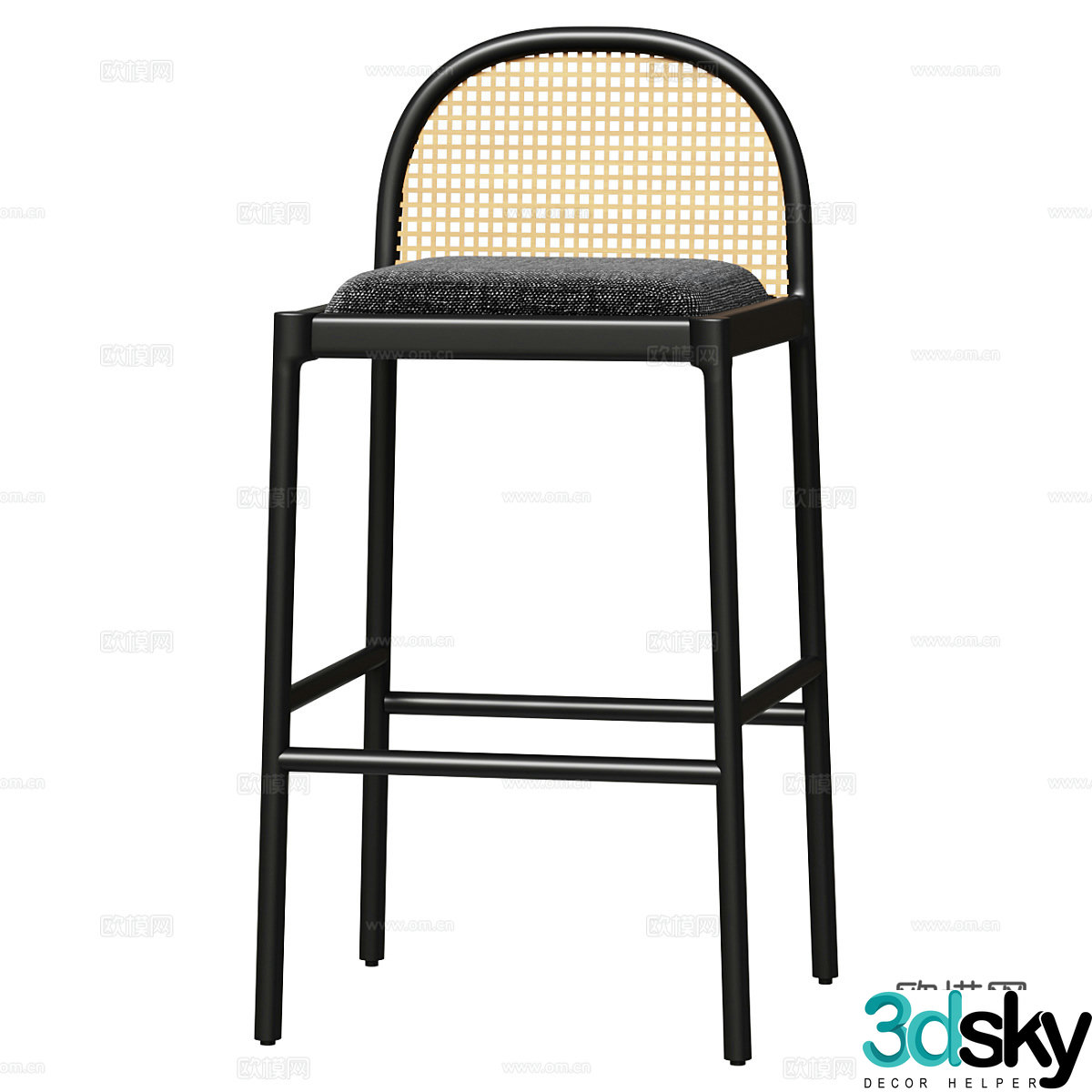 New Chinese rattan wooden bar chair 3D model