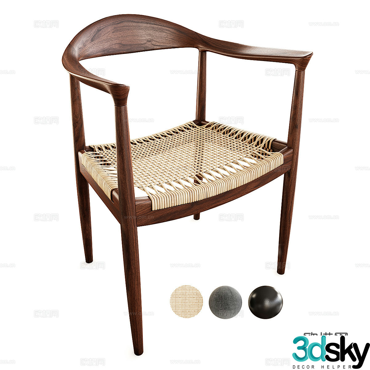 New Chinese style solid wood rattan chair 3D model