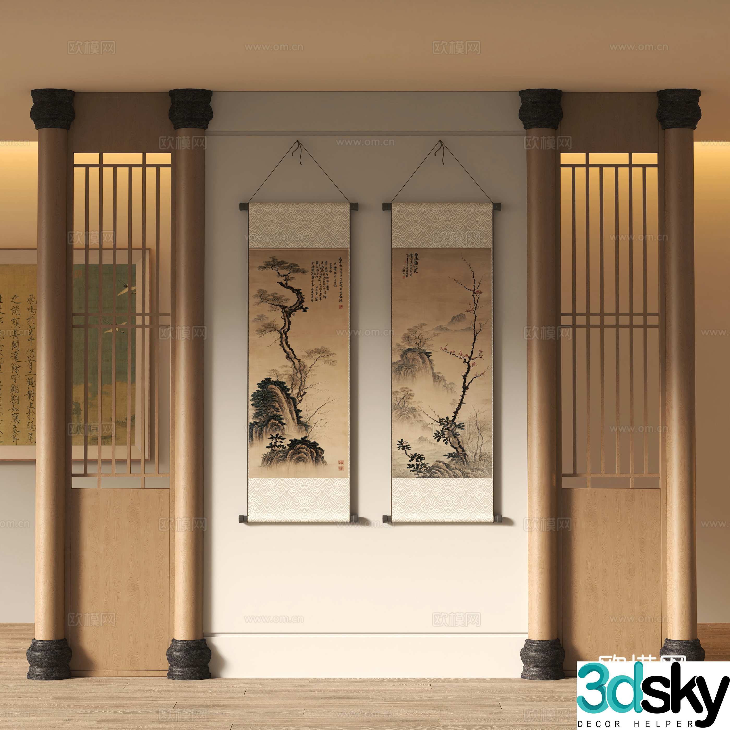 New Chinese style decorative hanging paintings Song style aesthetic calligraphy calligraphy and painting 3D model
