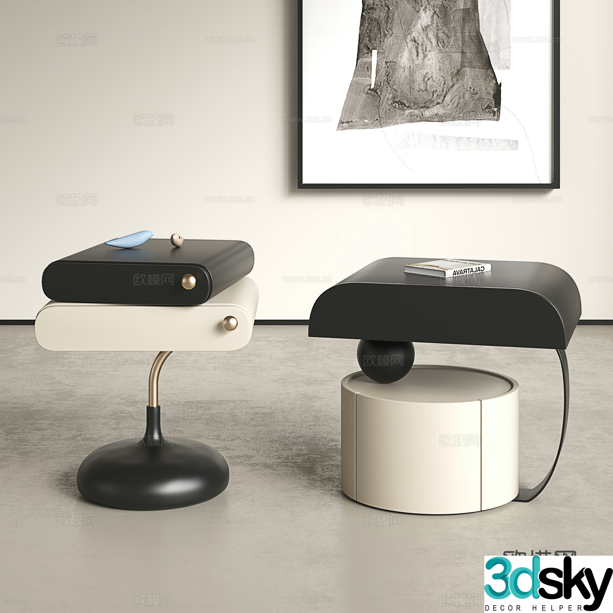 Italian bedside table creamy sofa side table modern small storage cabinet simple side cabinet 3D model