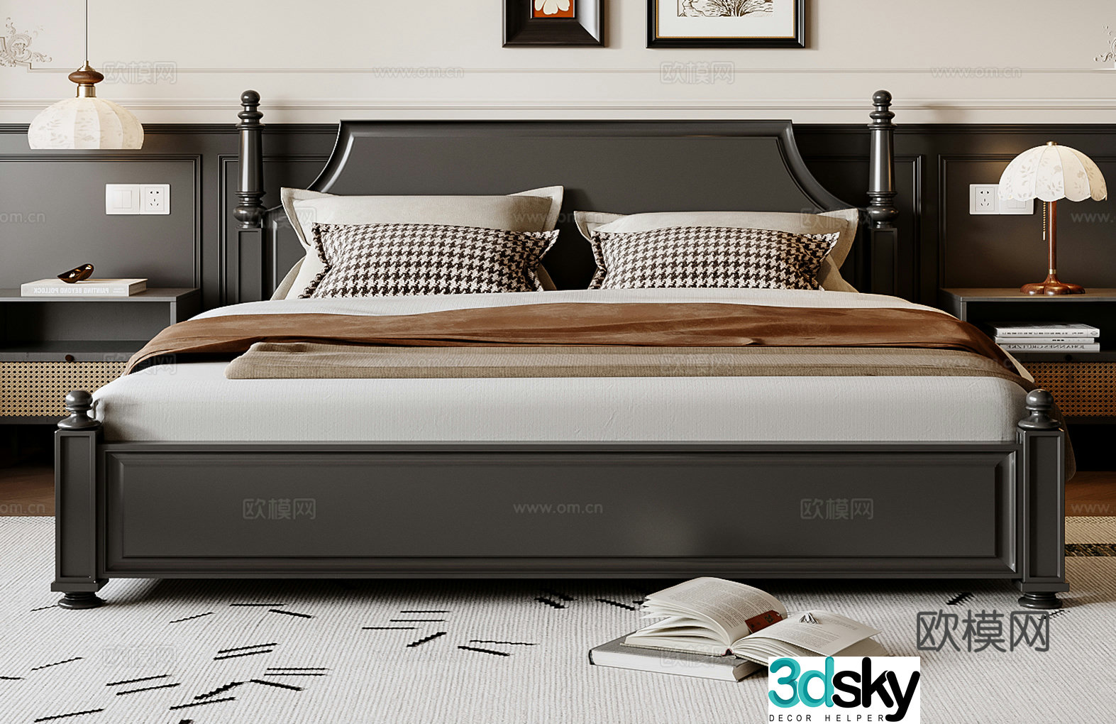 French double bed 3d model