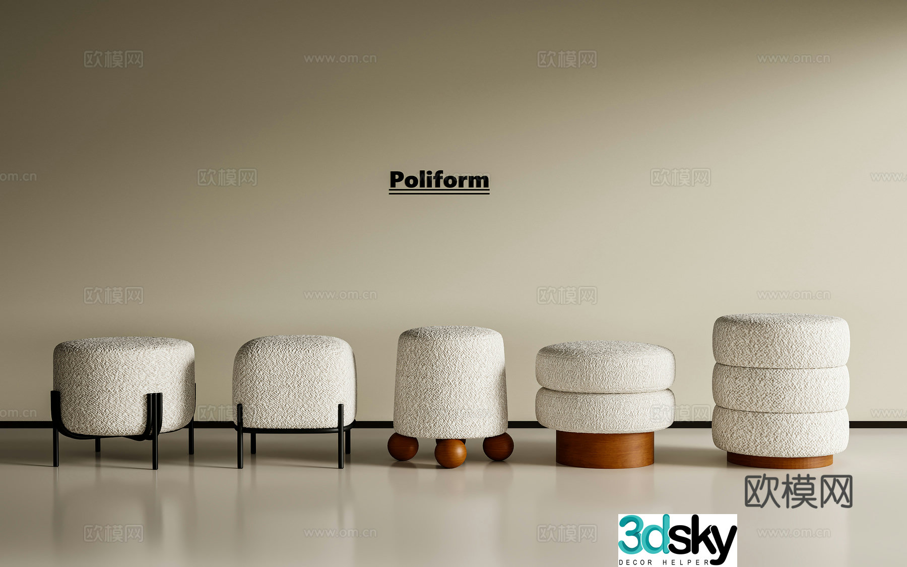 French retro stool medieval stool round stool small stool makeup stool 3d model
