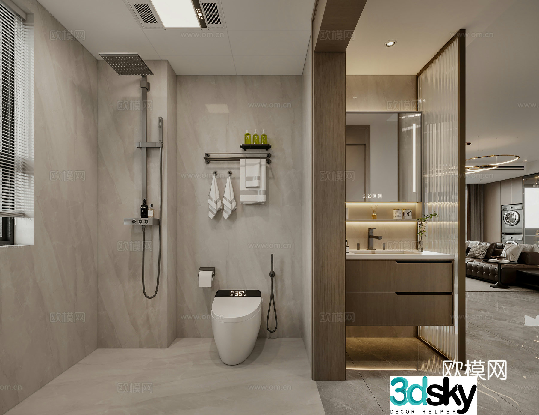Modern Italian bathroom sink mirror toilet shower area 3d model