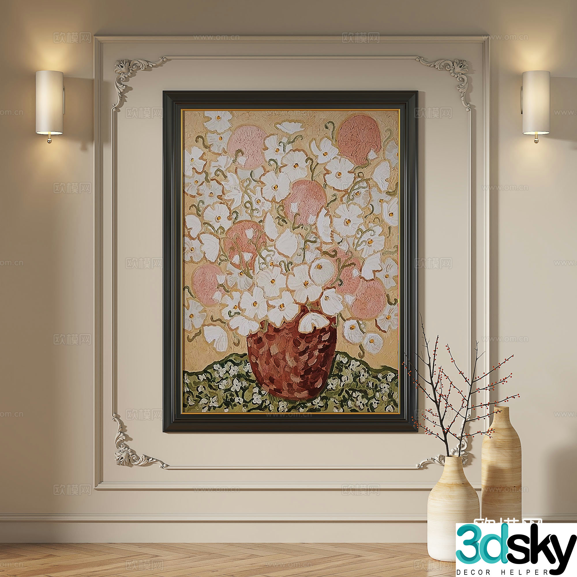 French retro modern European medieval abstract simple light luxury decorative painting 3d model