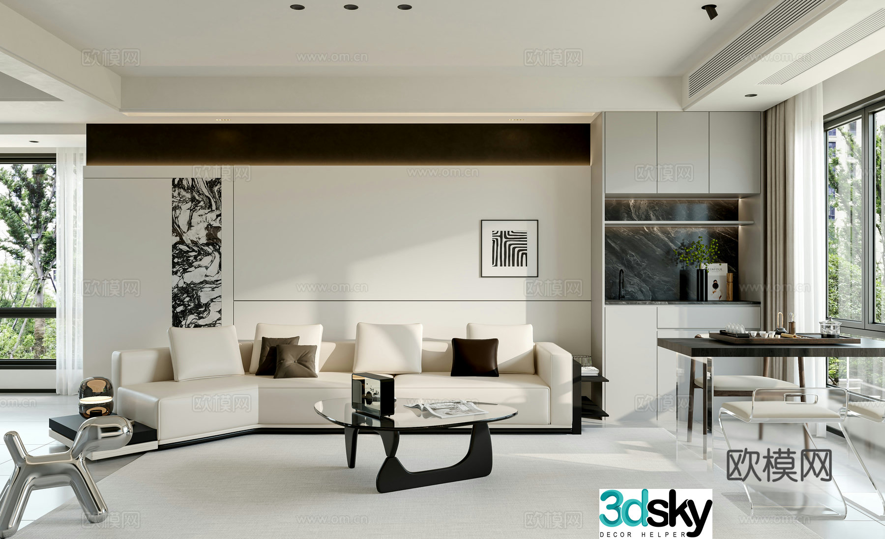Modern minimalist living room 3d model