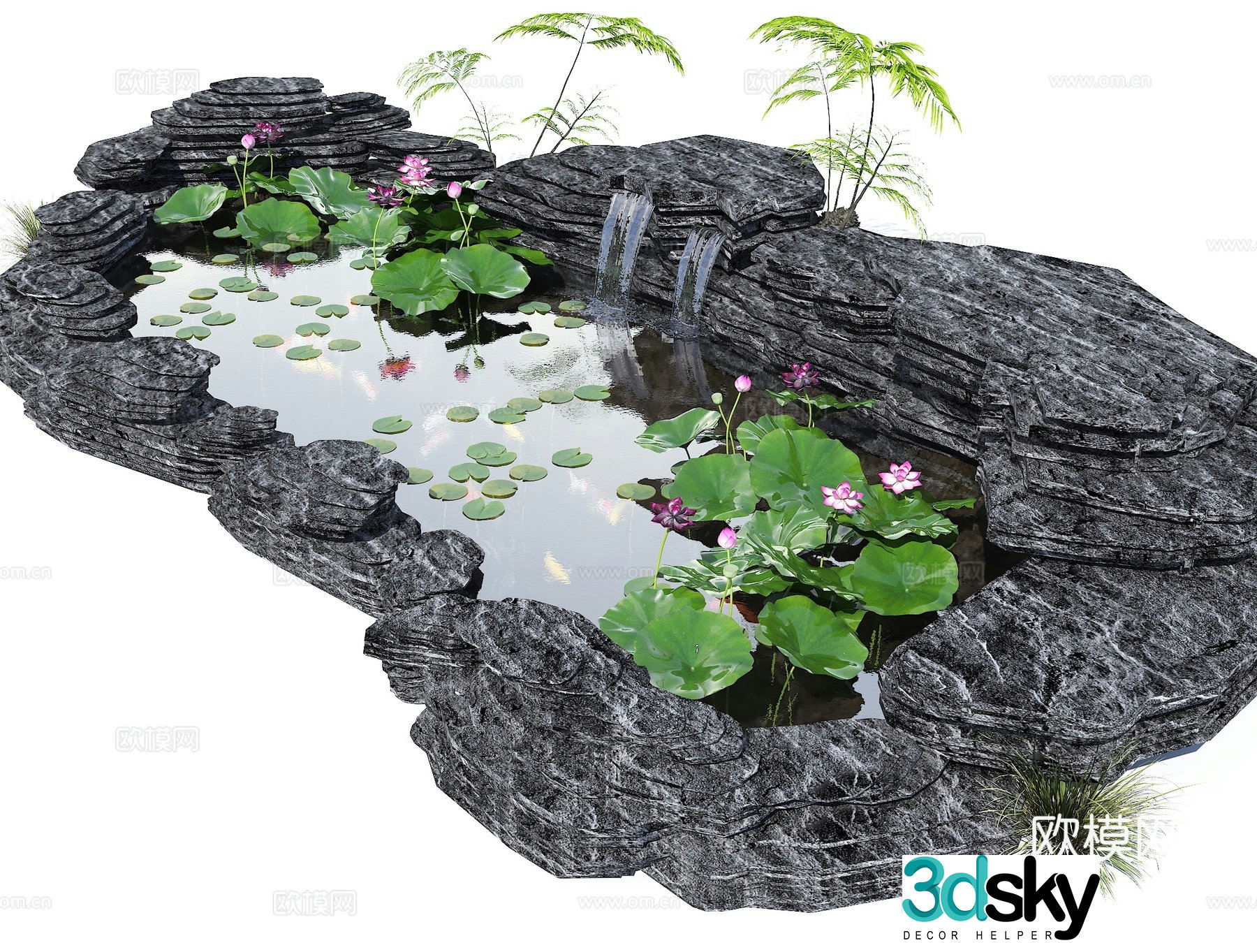 Modern ecological fish pond pool lotus pond ornamental koi pond rockery stacked waterfall waterfall 3D model