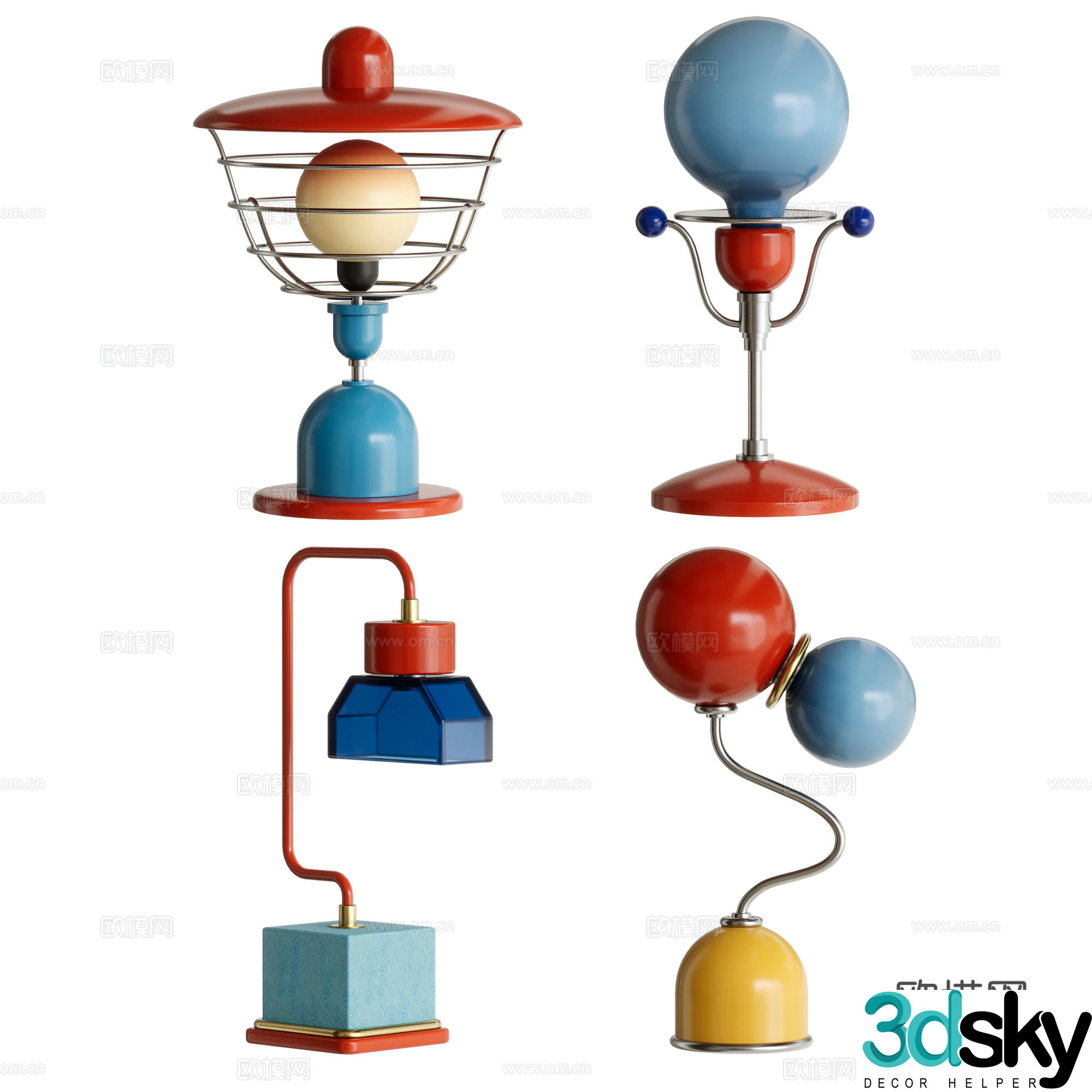 Bauhaus color desk lamp 3d model