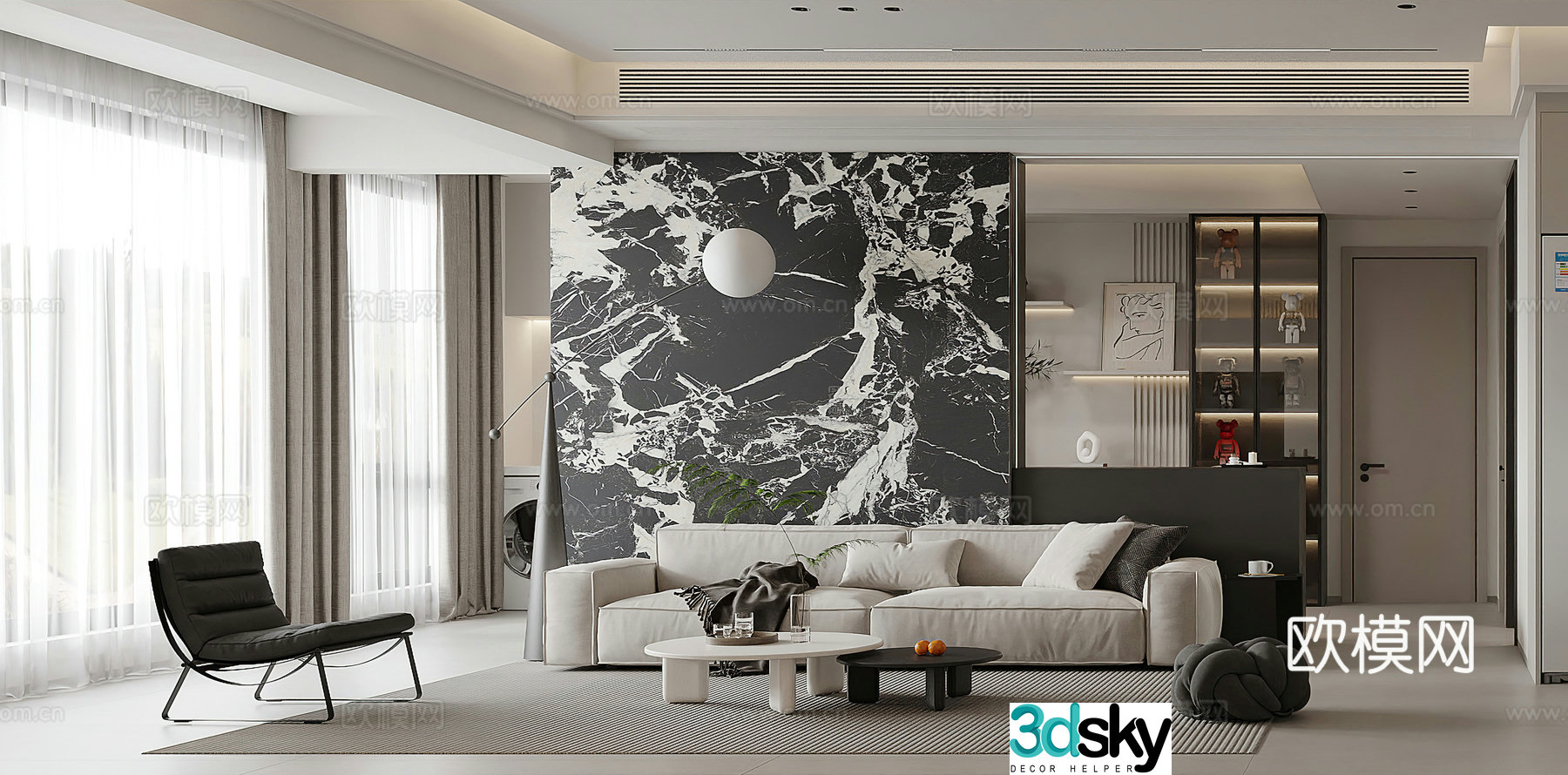 Modern living room Combination sofa Leisure chair Wine cabinet Italian living room Living dining room Premium gray 3D model
