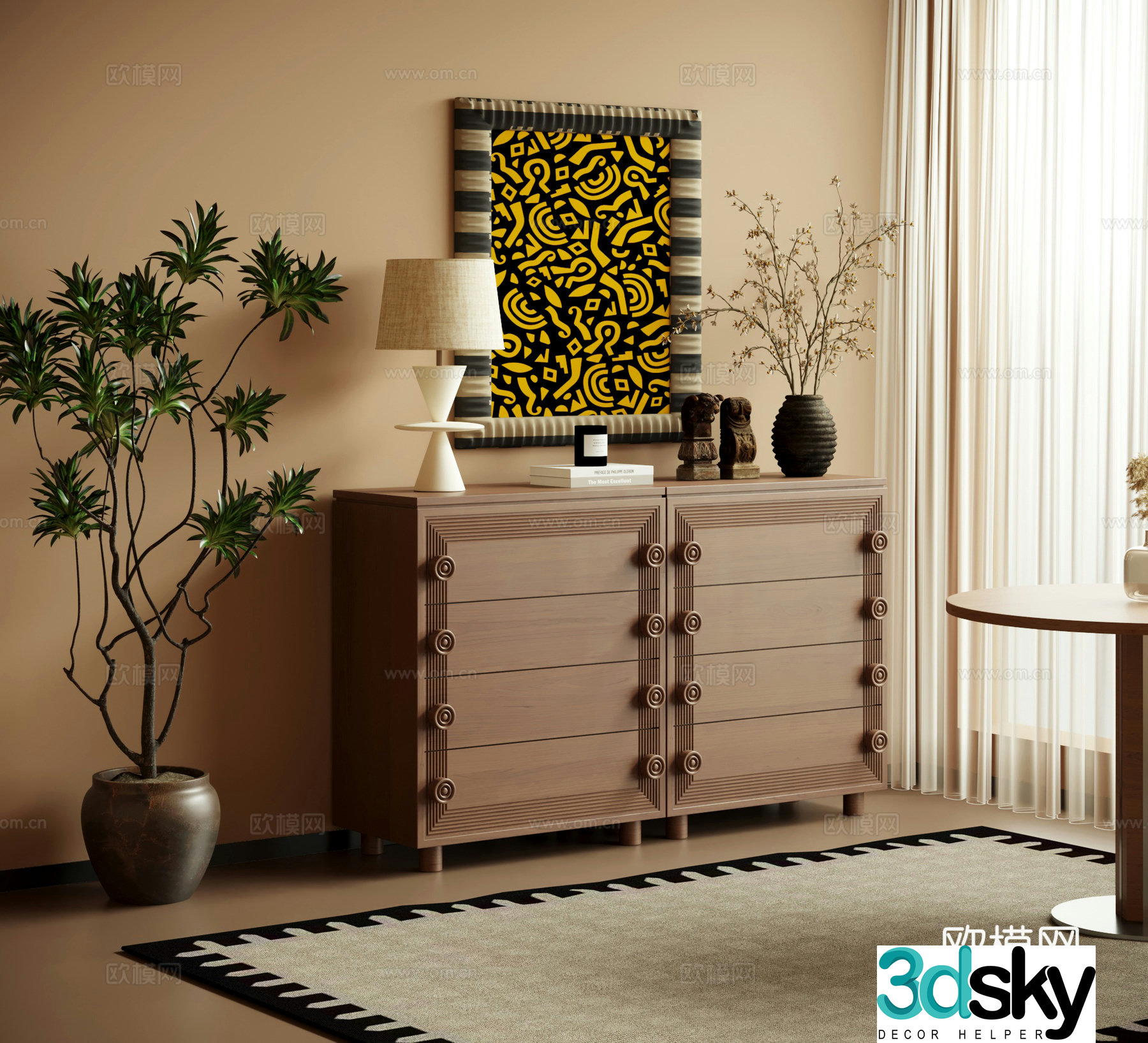 Sideboard medieval style sideboard sideboard short cabinet green plant 3D model