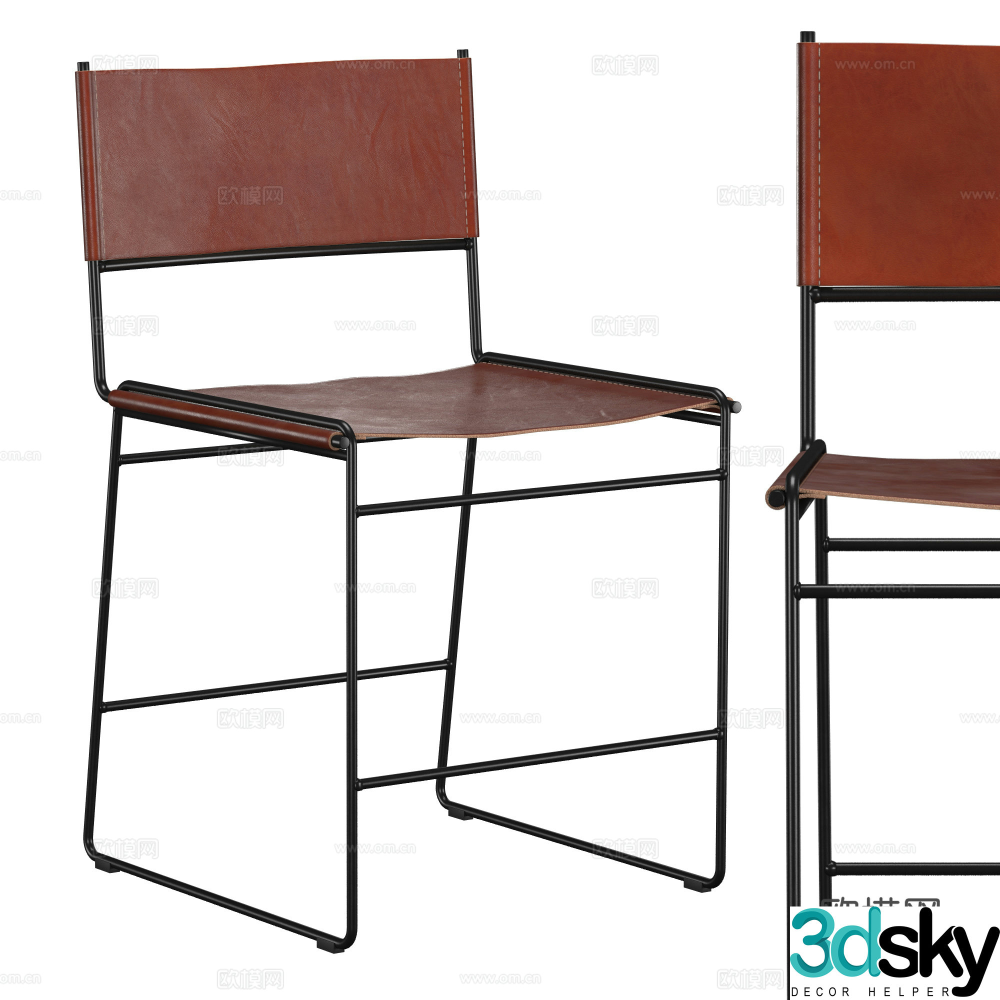 Modern minimalist stainless steel leather chair 3d model