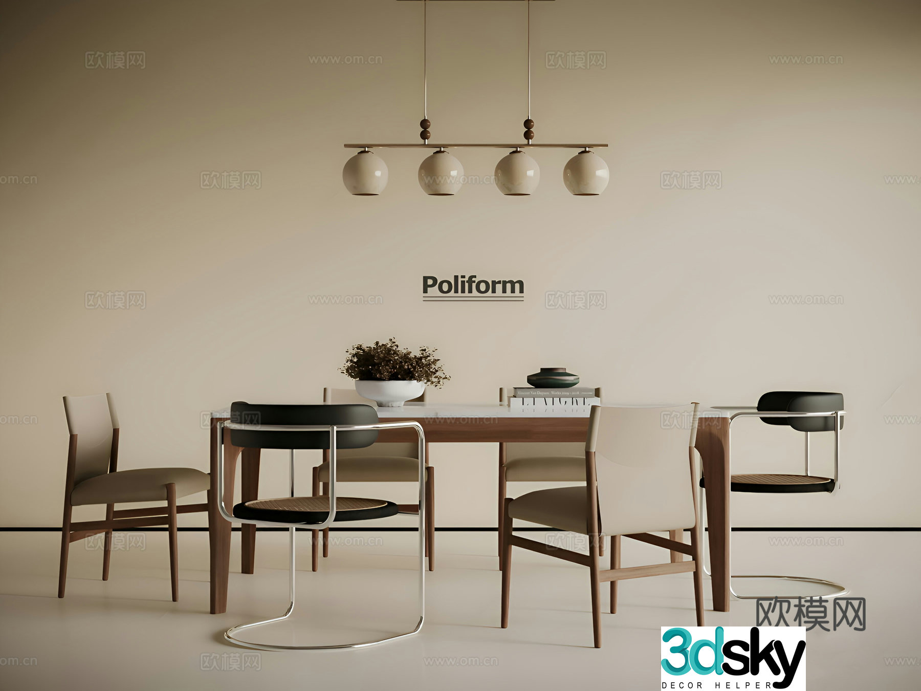 Wasabi Medium Dining Table and Chair Wasabi Medium Dining Table and Chair Chandelier 3D Model