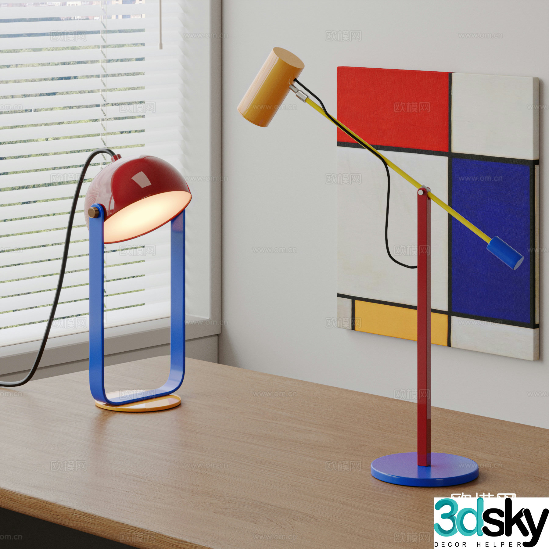 Modern desk lamp combination Memphis desk lamp Color desk lamp Bauhaus Middle style Mondrian 3D model