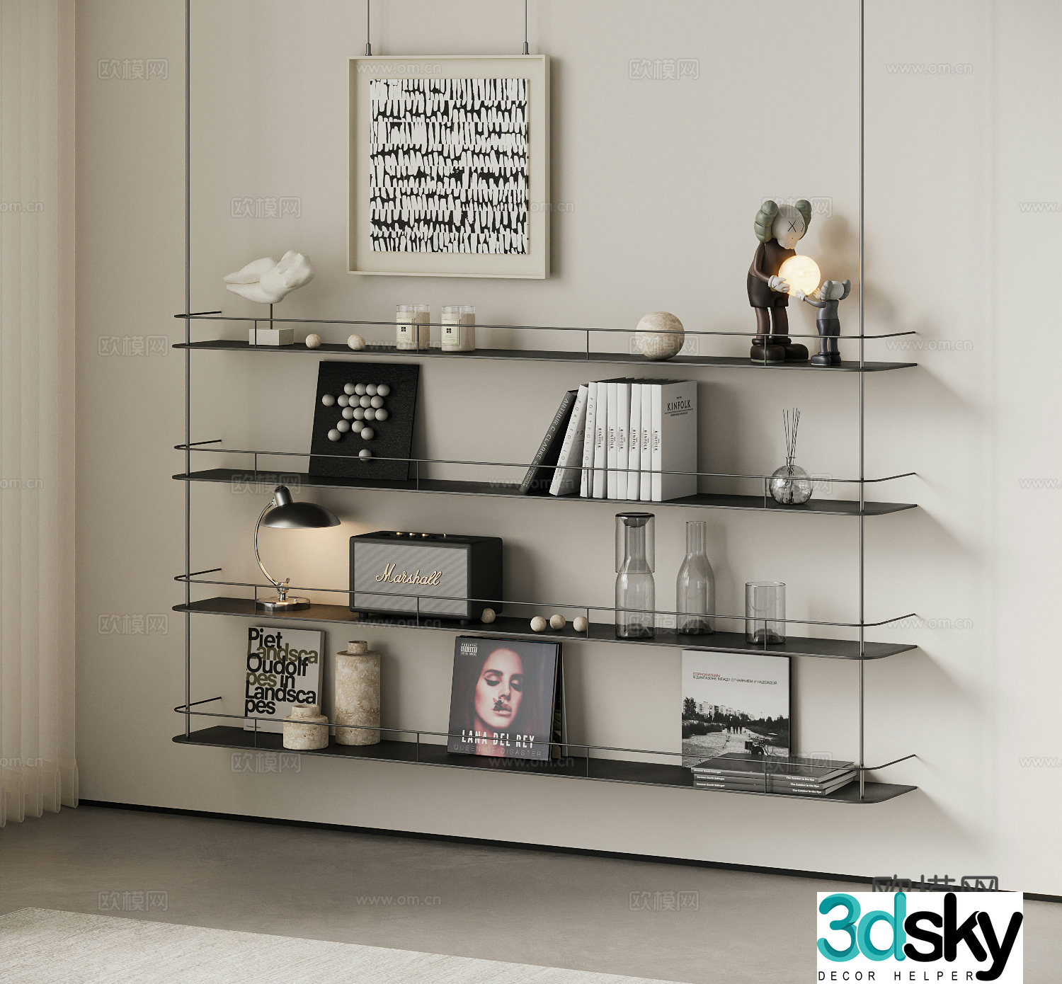 Modern ornament combination Decorative rack Bookshelf Sculpture Table lamp Floor lamp Record 3D model