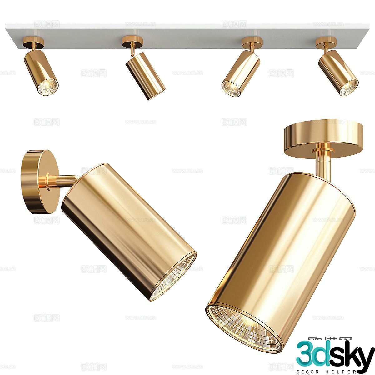 Modern light luxury minimalist brass rotating spotlight 3D model