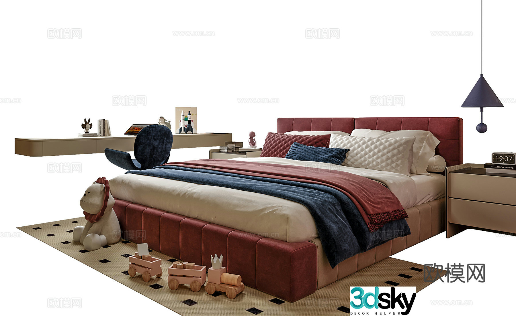Modern children’s bed children’s desk and chair 3d model